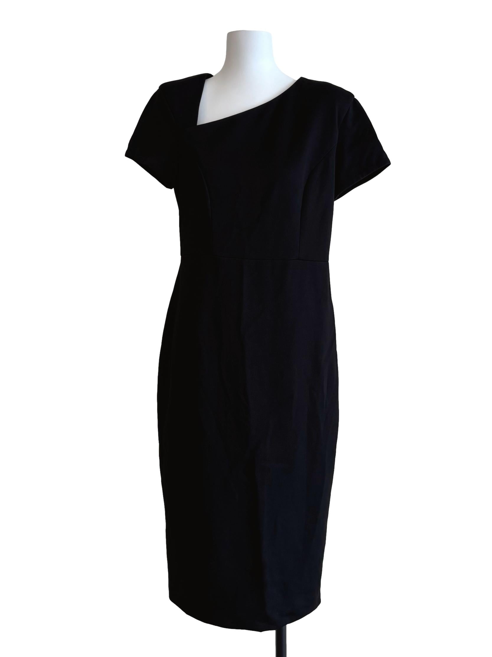 Rich Black Asymmetrical Neck Pencil Dress