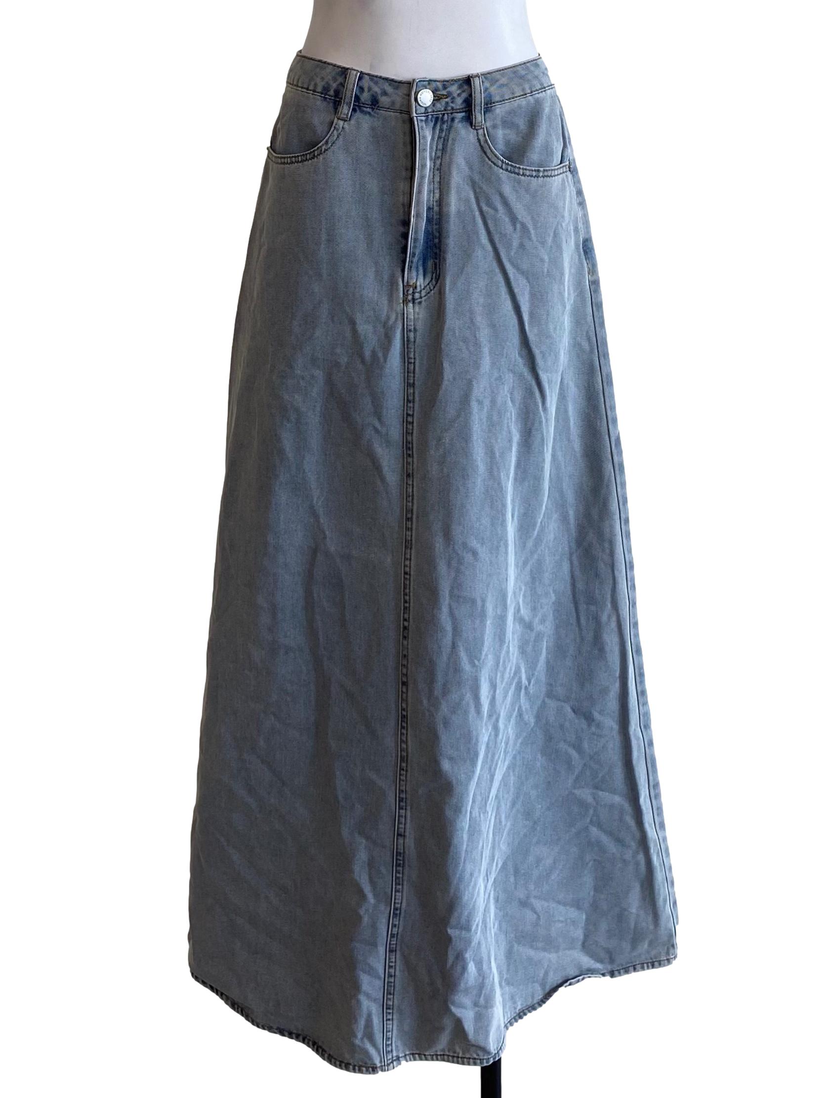 Pale Blue Denim Long Skirt