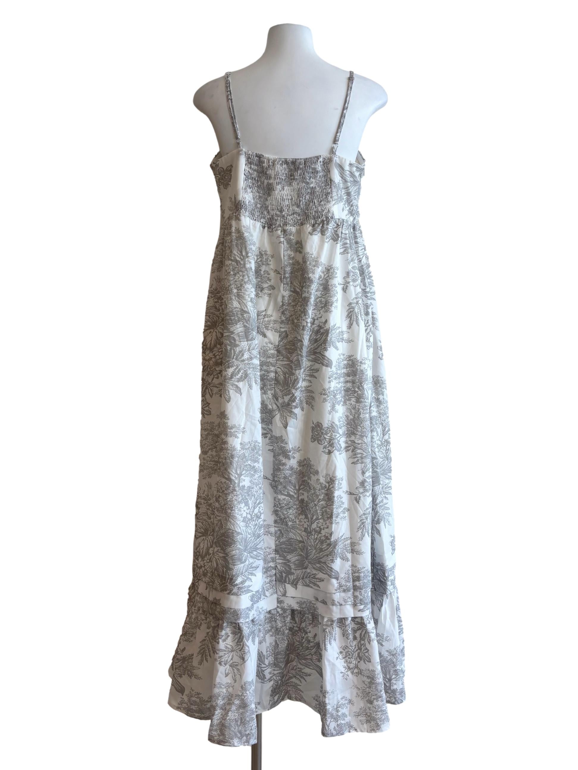 Powder White Floral Grey Sleeveless Dress