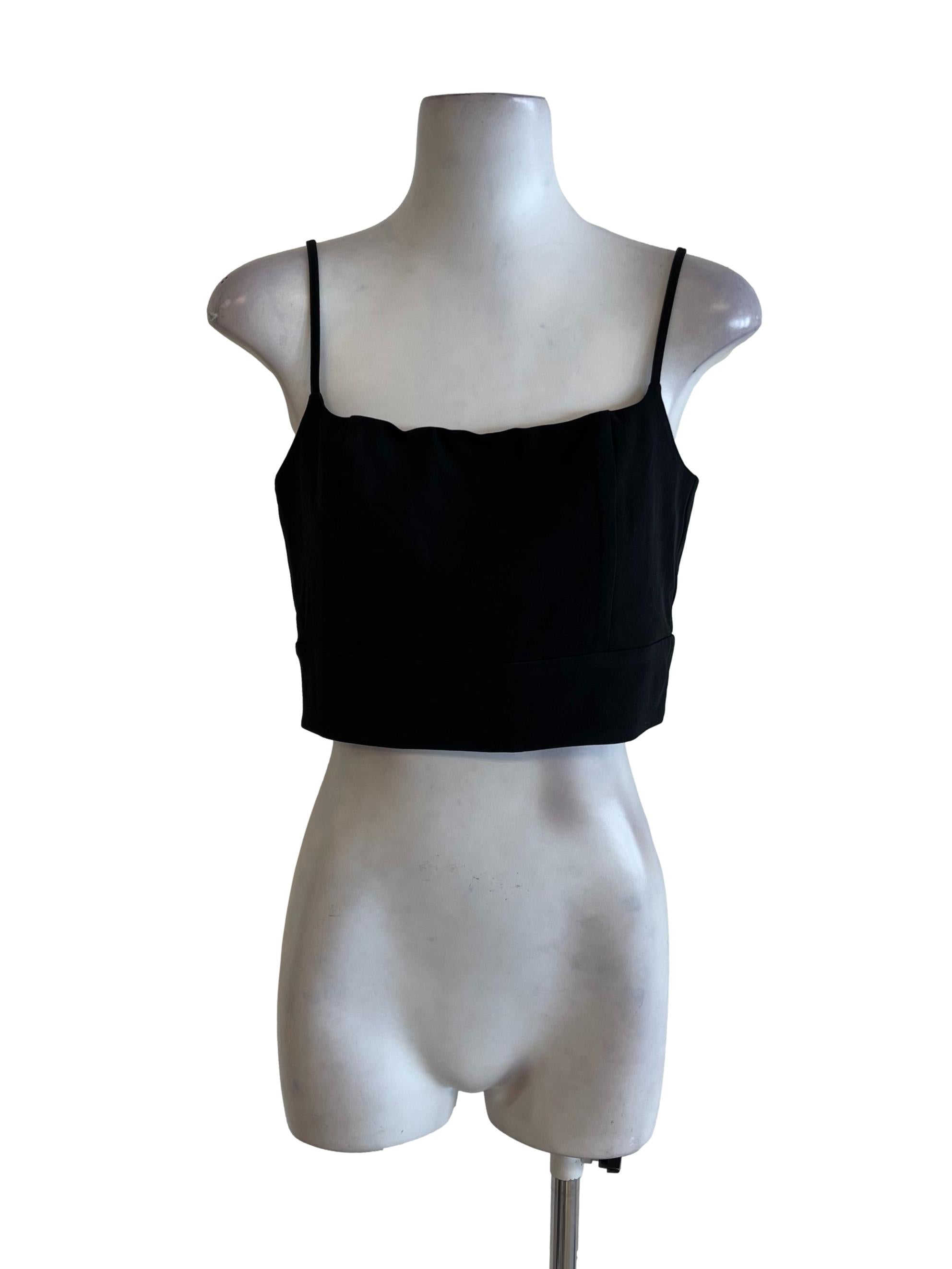 Black Square Neck Spaghetti Strap Crop Top