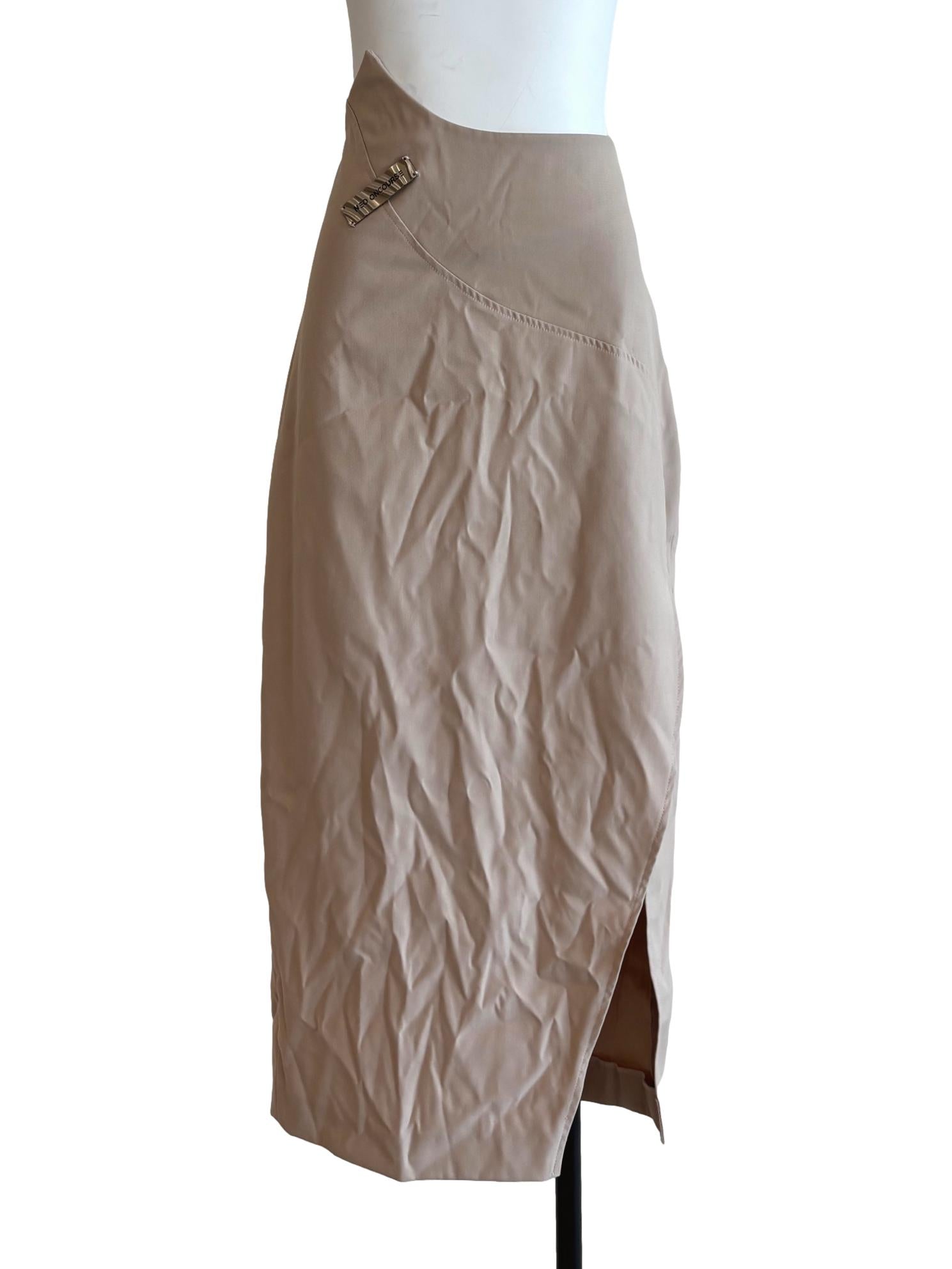 Sand Beige Asymmetrical Midi Skirt