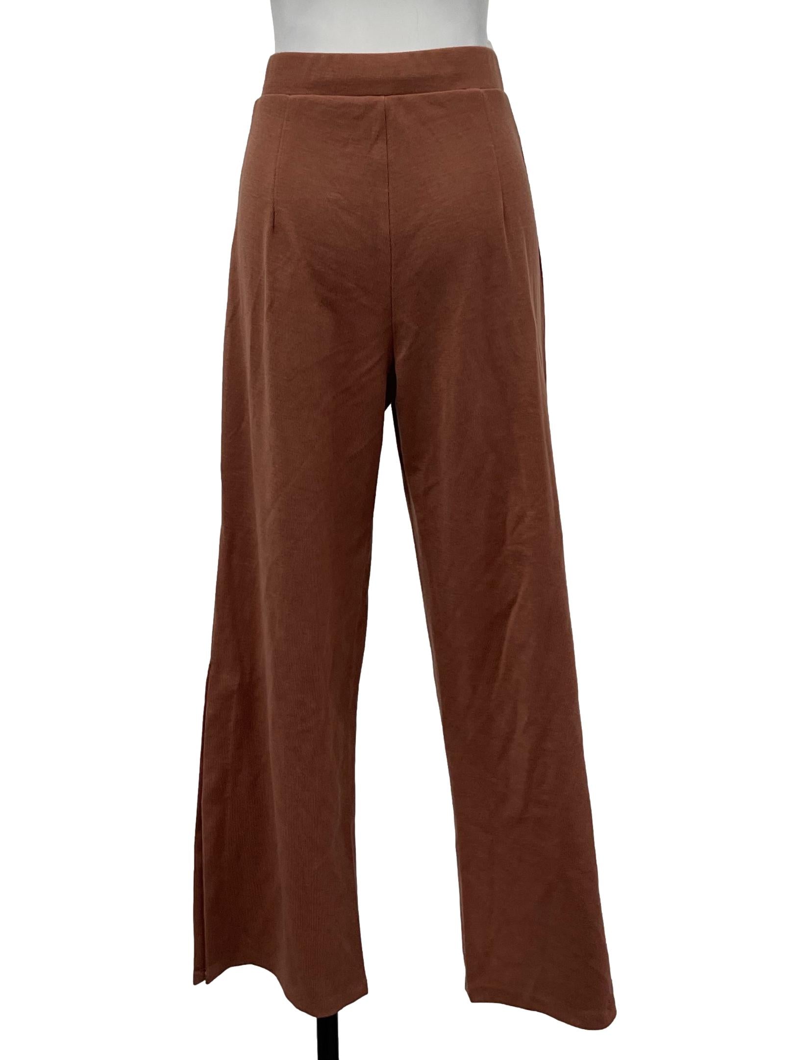 Muted Red Ribbed Pants