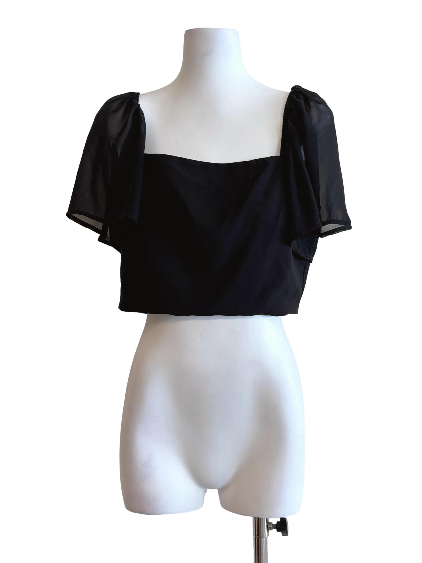 Black Sheer Shoulder Sleeve Crop Top