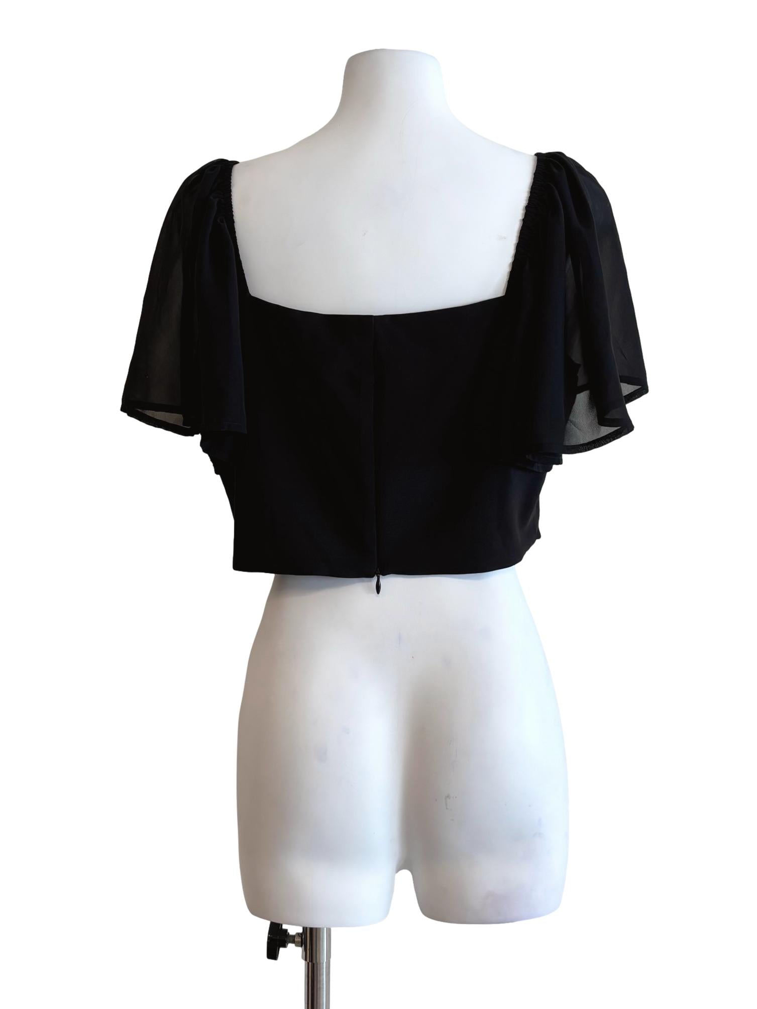 Black Sheer Shoulder Sleeve Crop Top