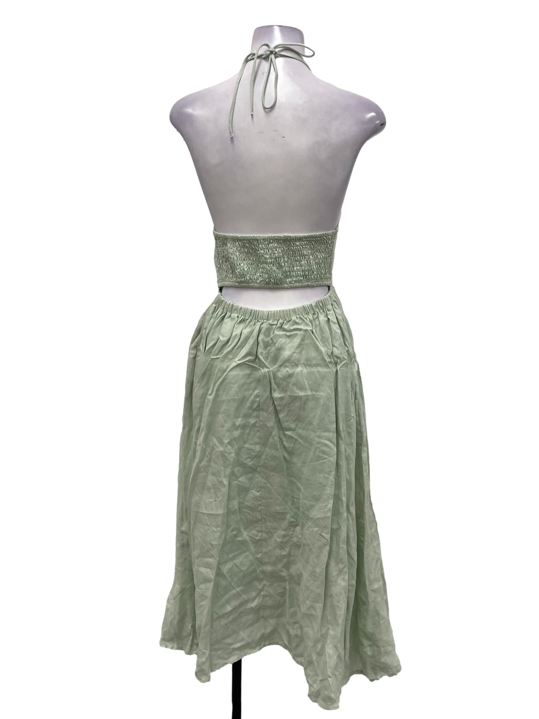 The Editor's Market Pale Green Halter Tie Back Maxi Dress