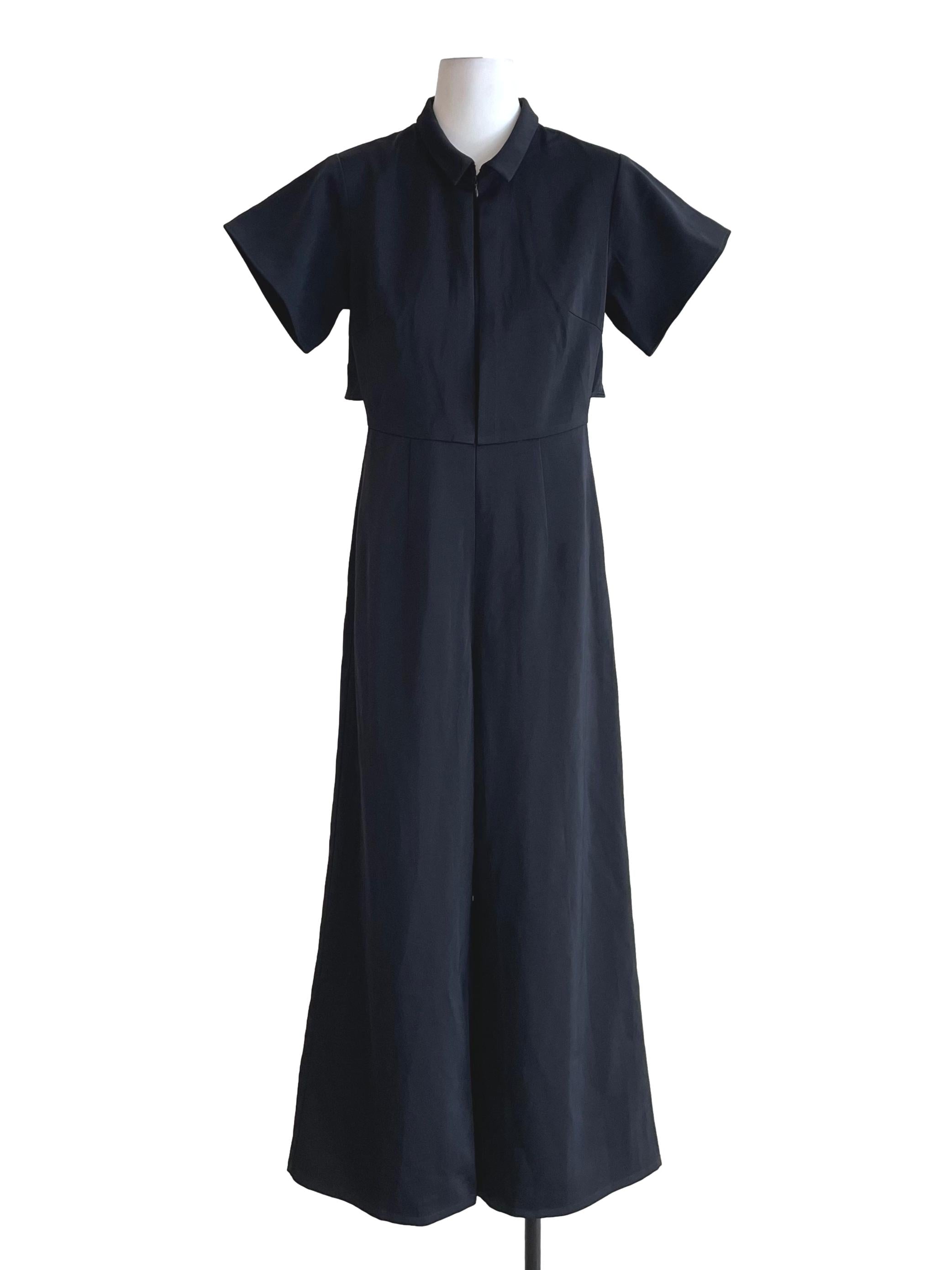 Navy Back Zip Up Shirt Jumpsuit LB