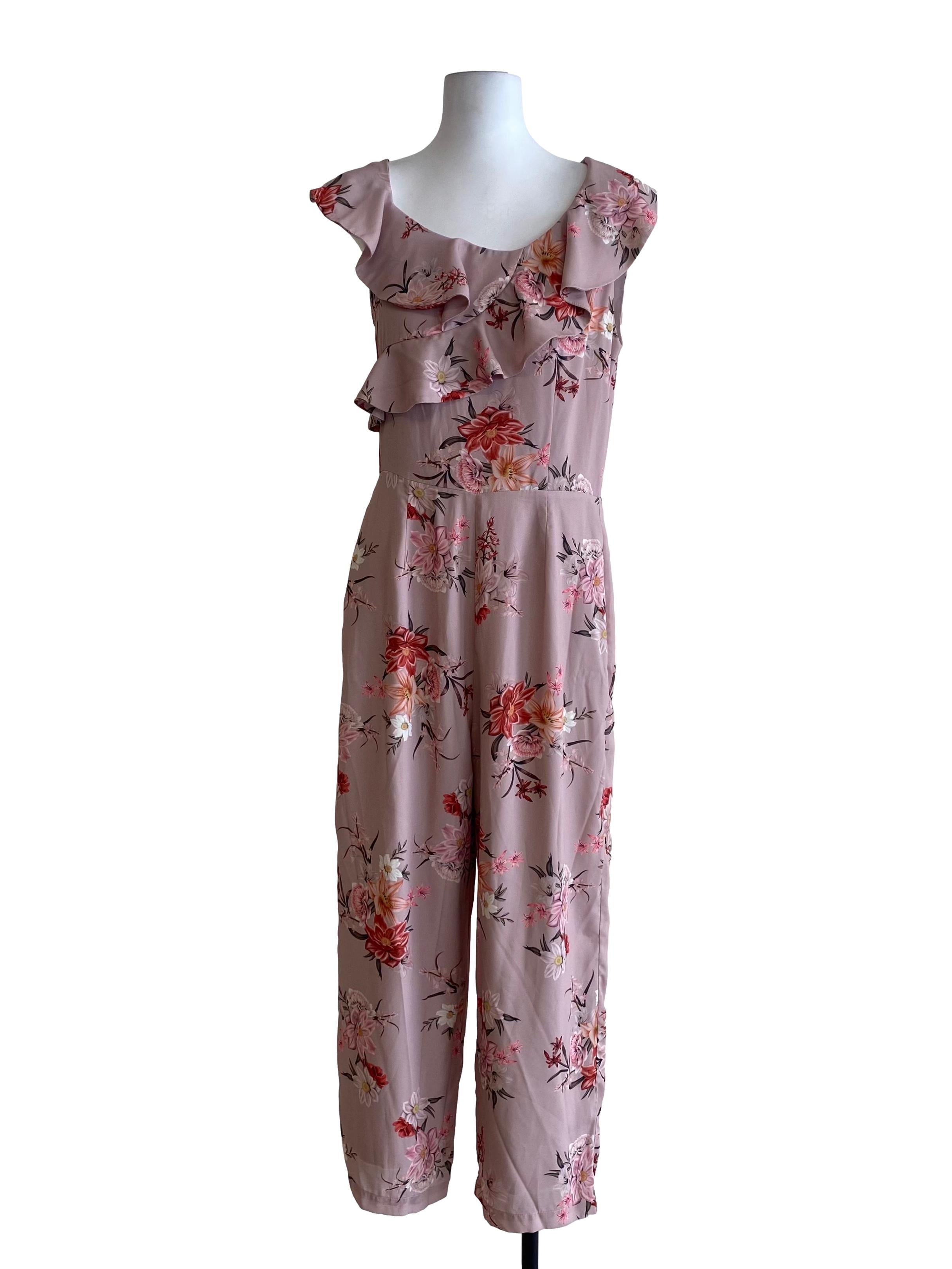Dusty Rose Pink With Floral Pattern Jumpsuit
