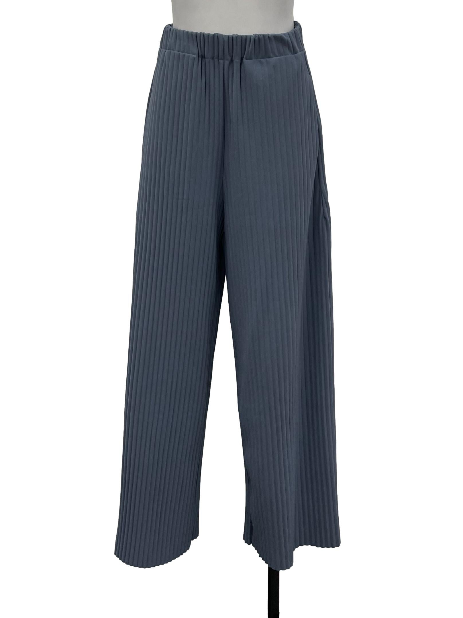 Stone Blue Pleated Stretchy Pants