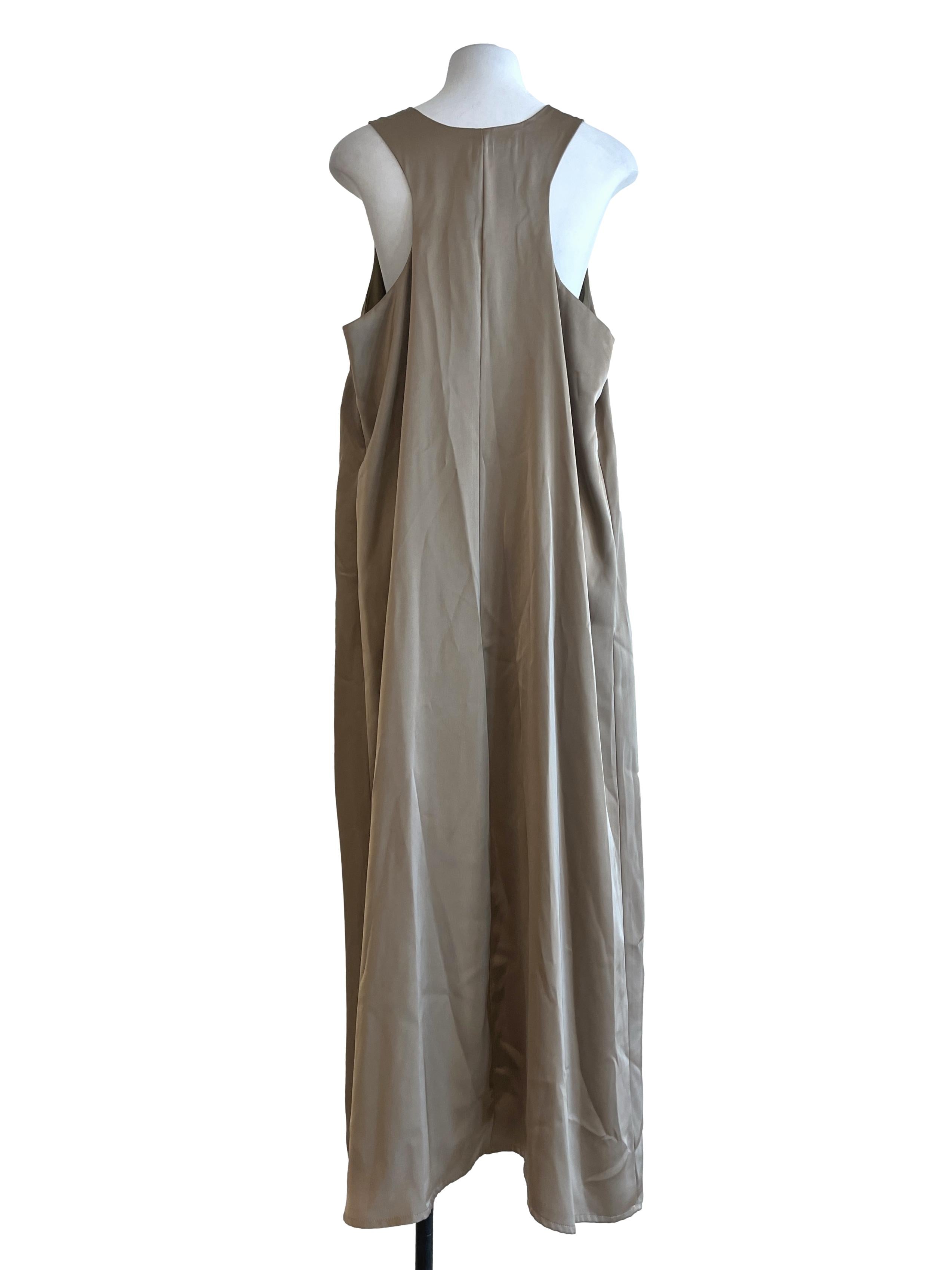 Taupe Brown Racer Back Sleeveless Dress TEM