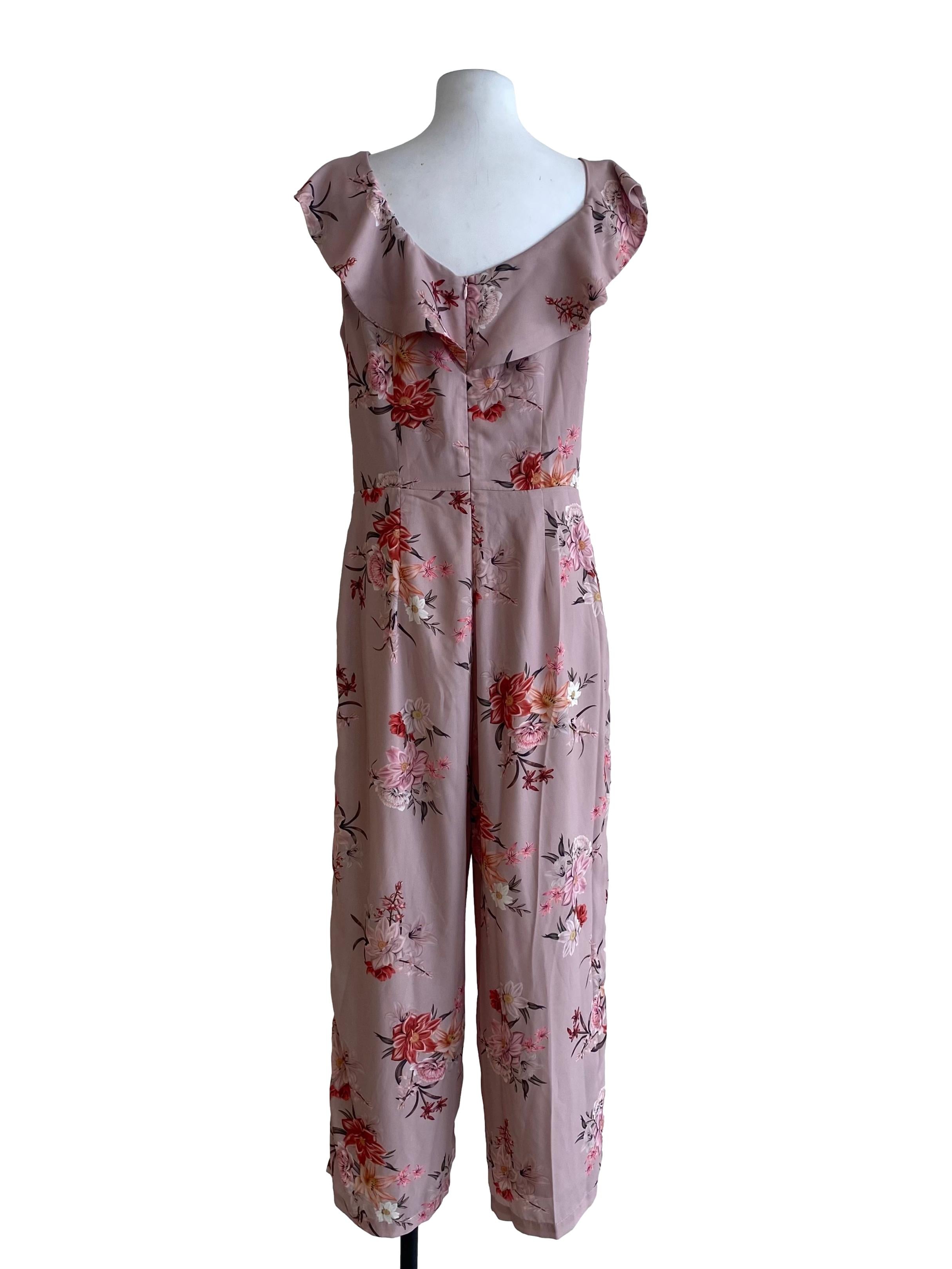 Dusty Rose Pink With Floral Pattern Jumpsuit