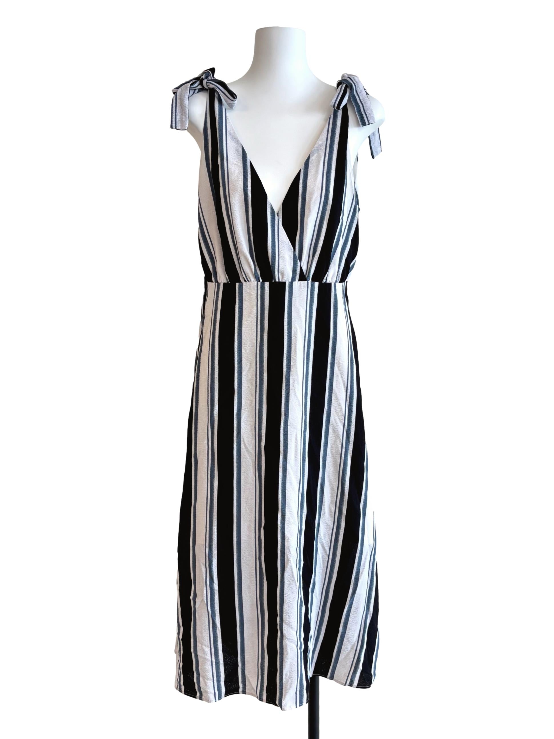 Blue Black Striped Tie Strap Dress