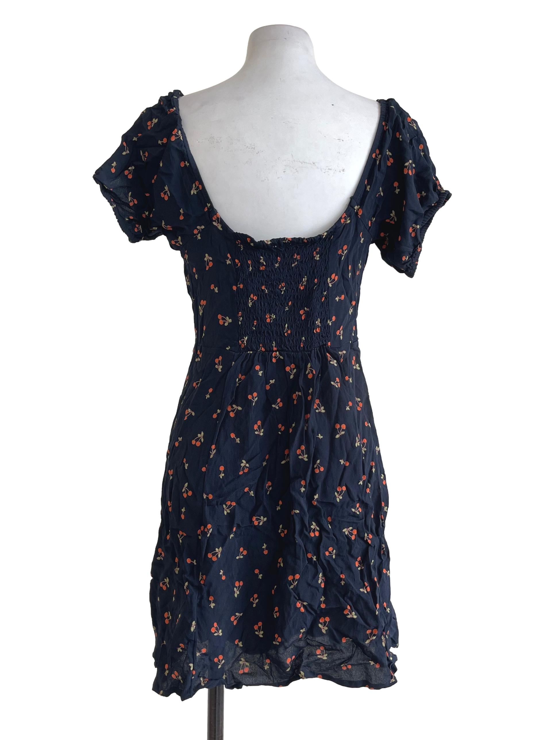 Navy Blue Cherry Mini Dress