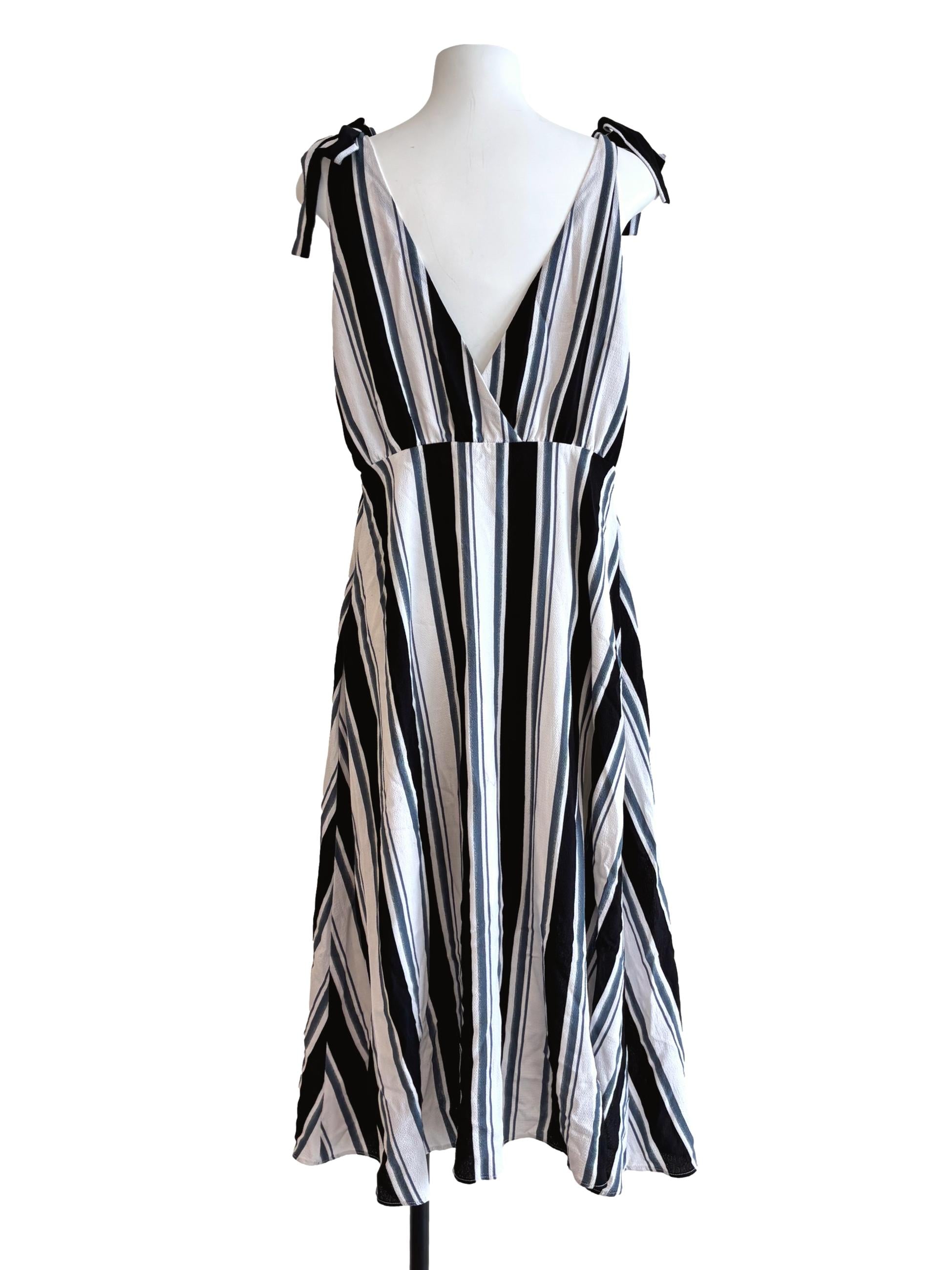 Blue Black Striped Tie Strap Dress