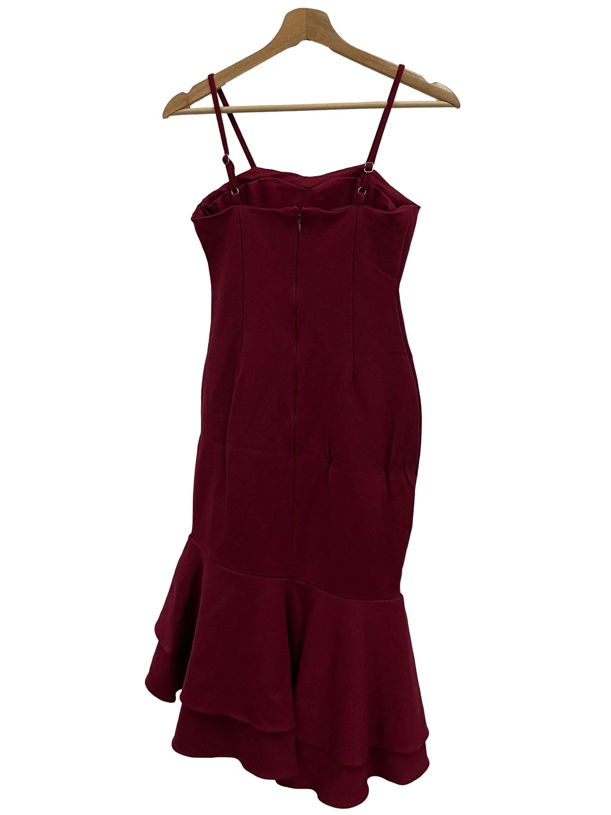 LBR Maroon Across Neck Cami Midi Peplum Dress