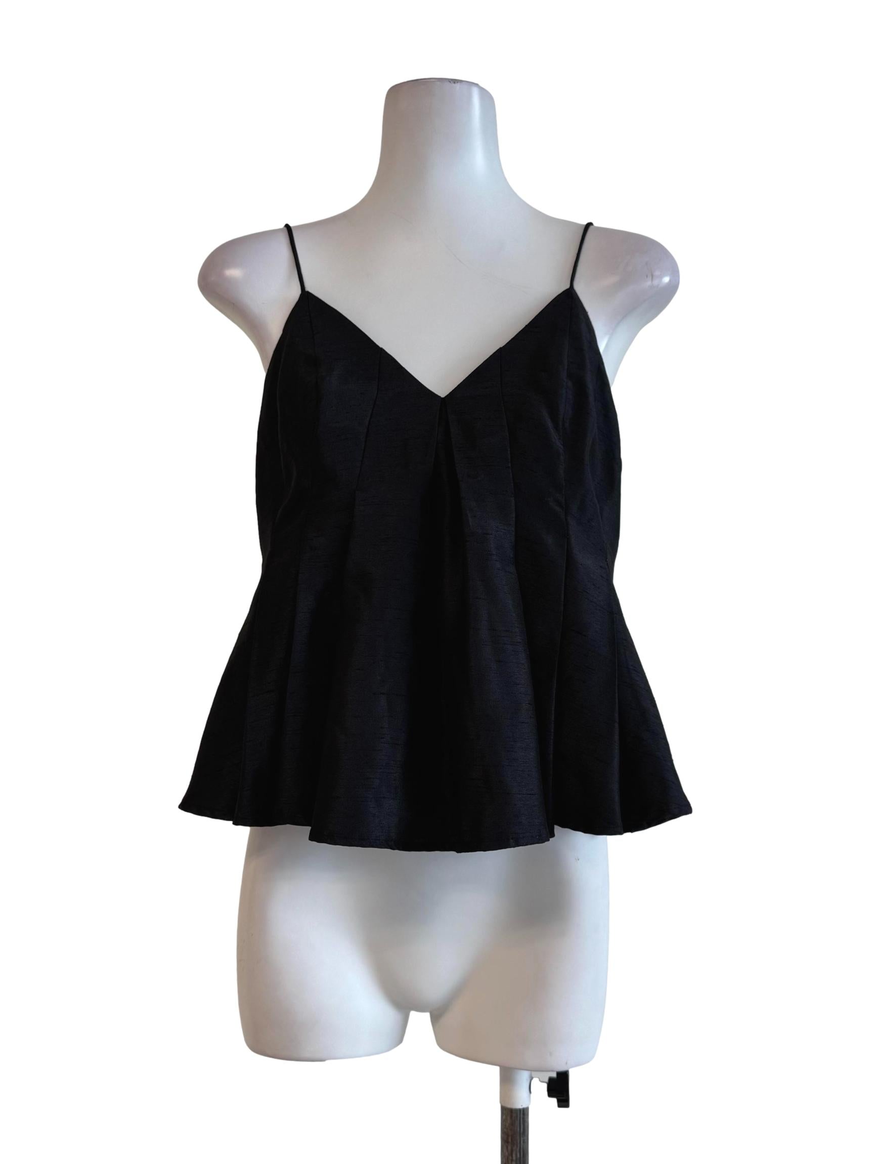Shiny Black V Neck Top