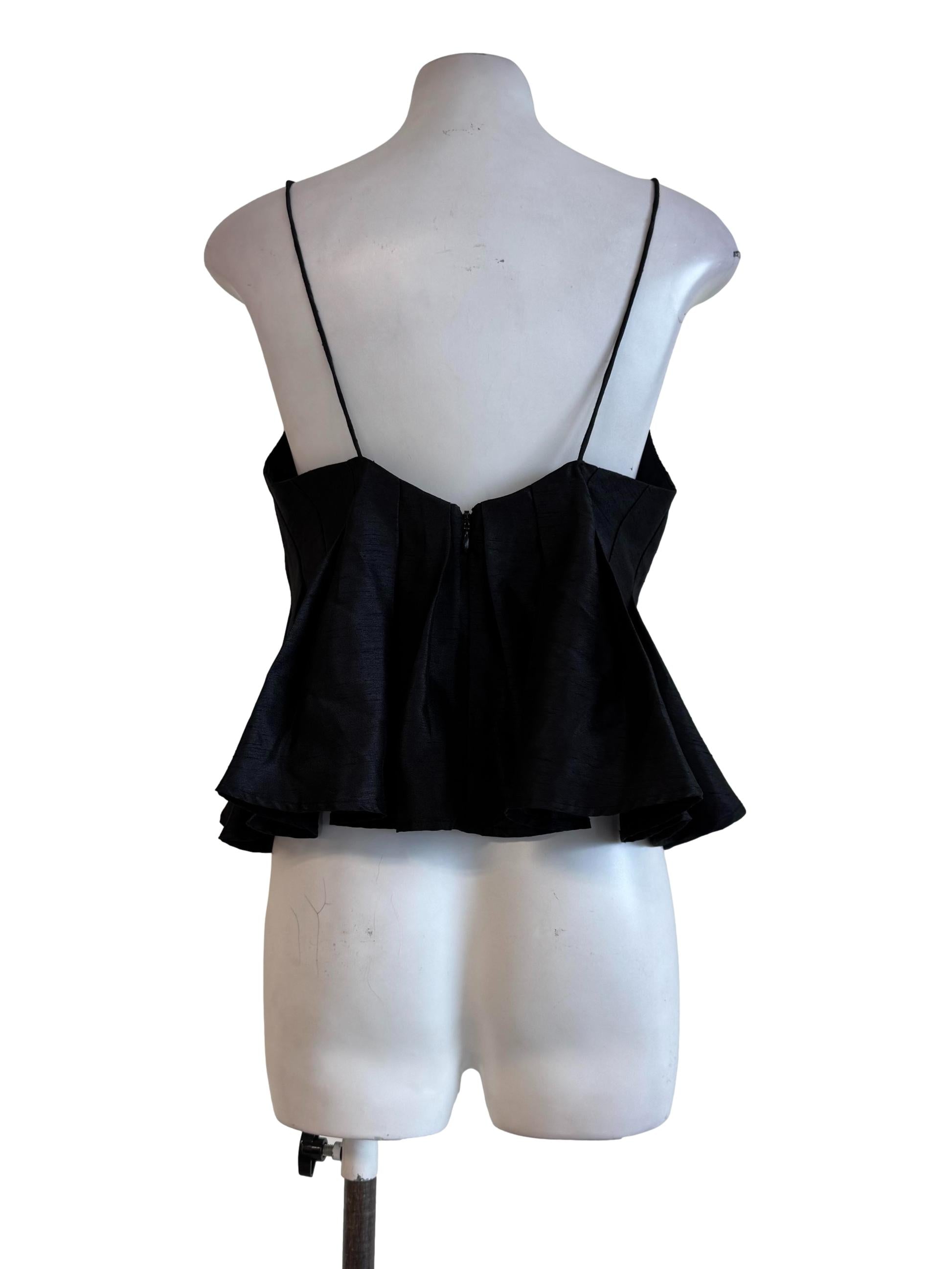Shiny Black V Neck Top
