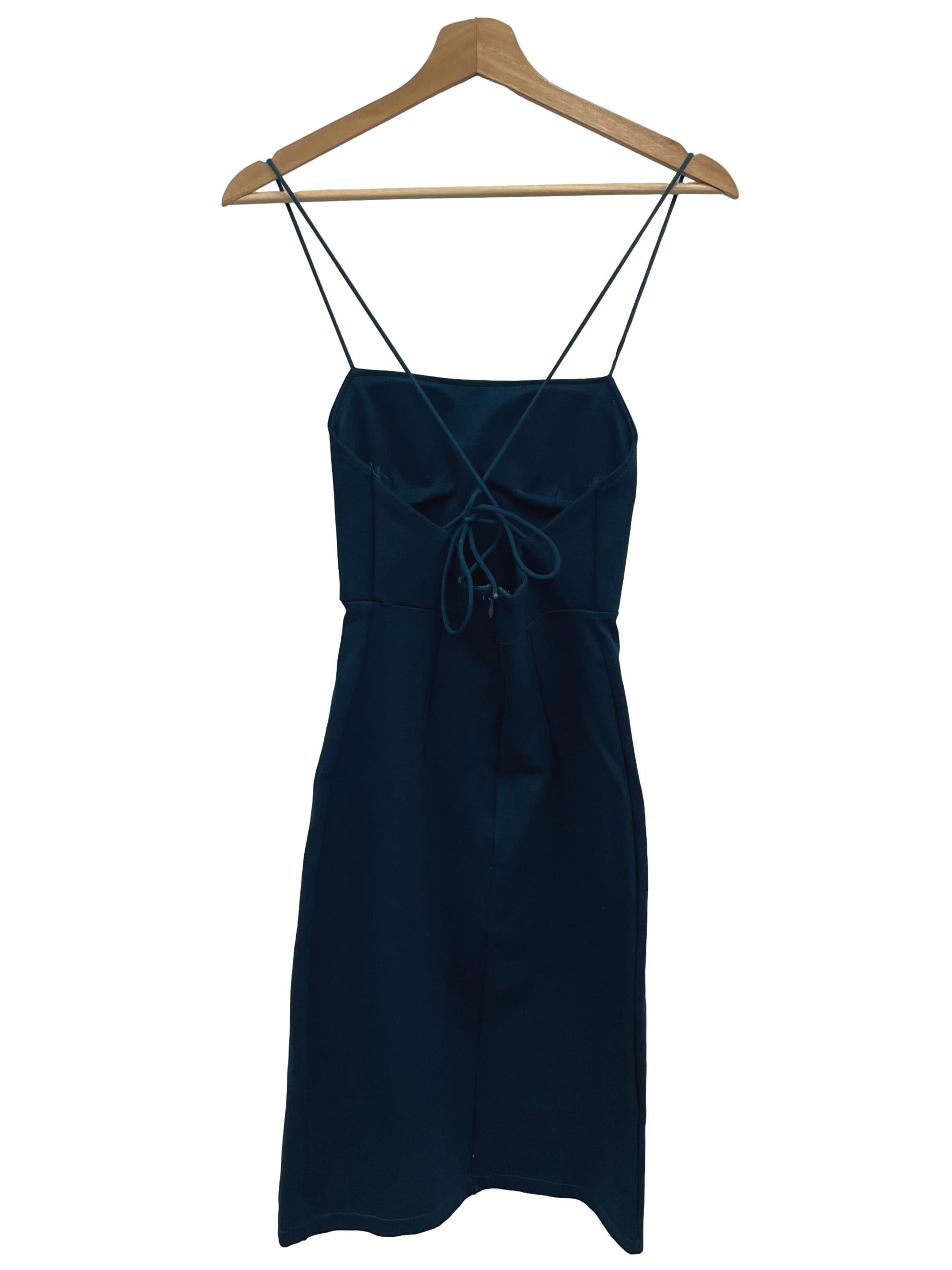 Teal Blue Spag Strap Mini Sheath Dress