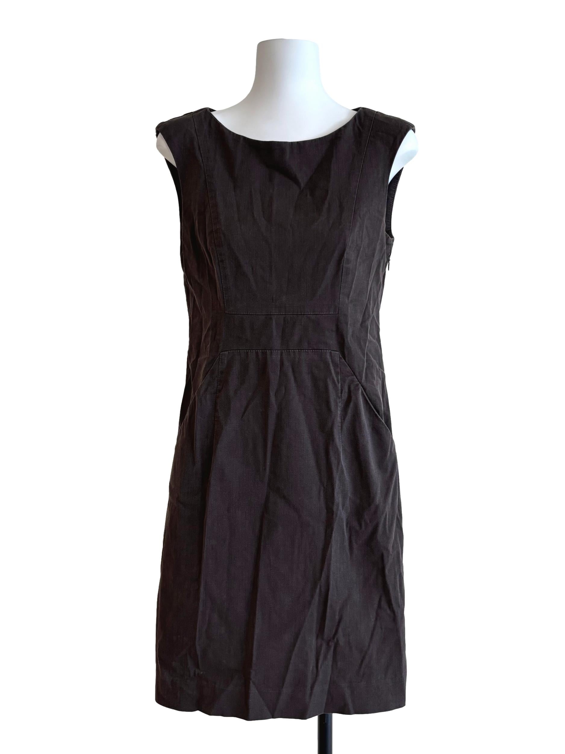 Dark Mocha Brown Boat Neck Sheath Dress