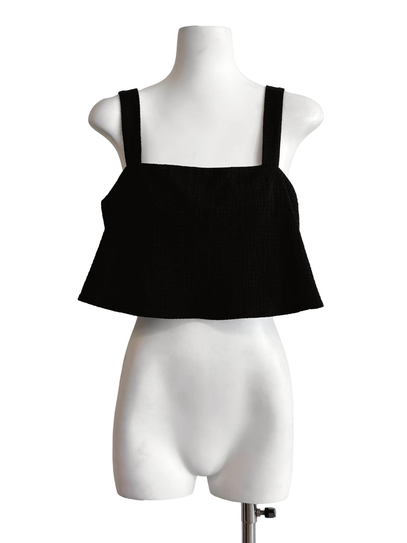 Soft Black Square Neck Textured Camisole
