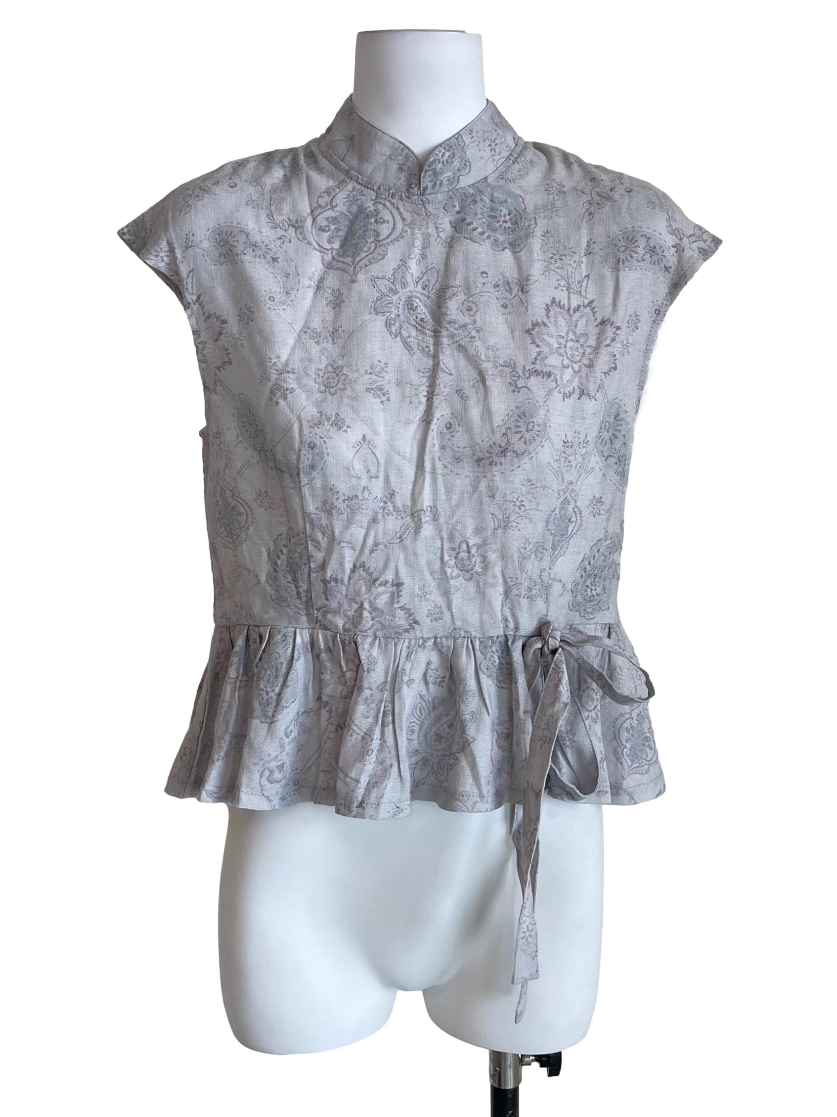Cloud Grey Peplum Mandarin Top
