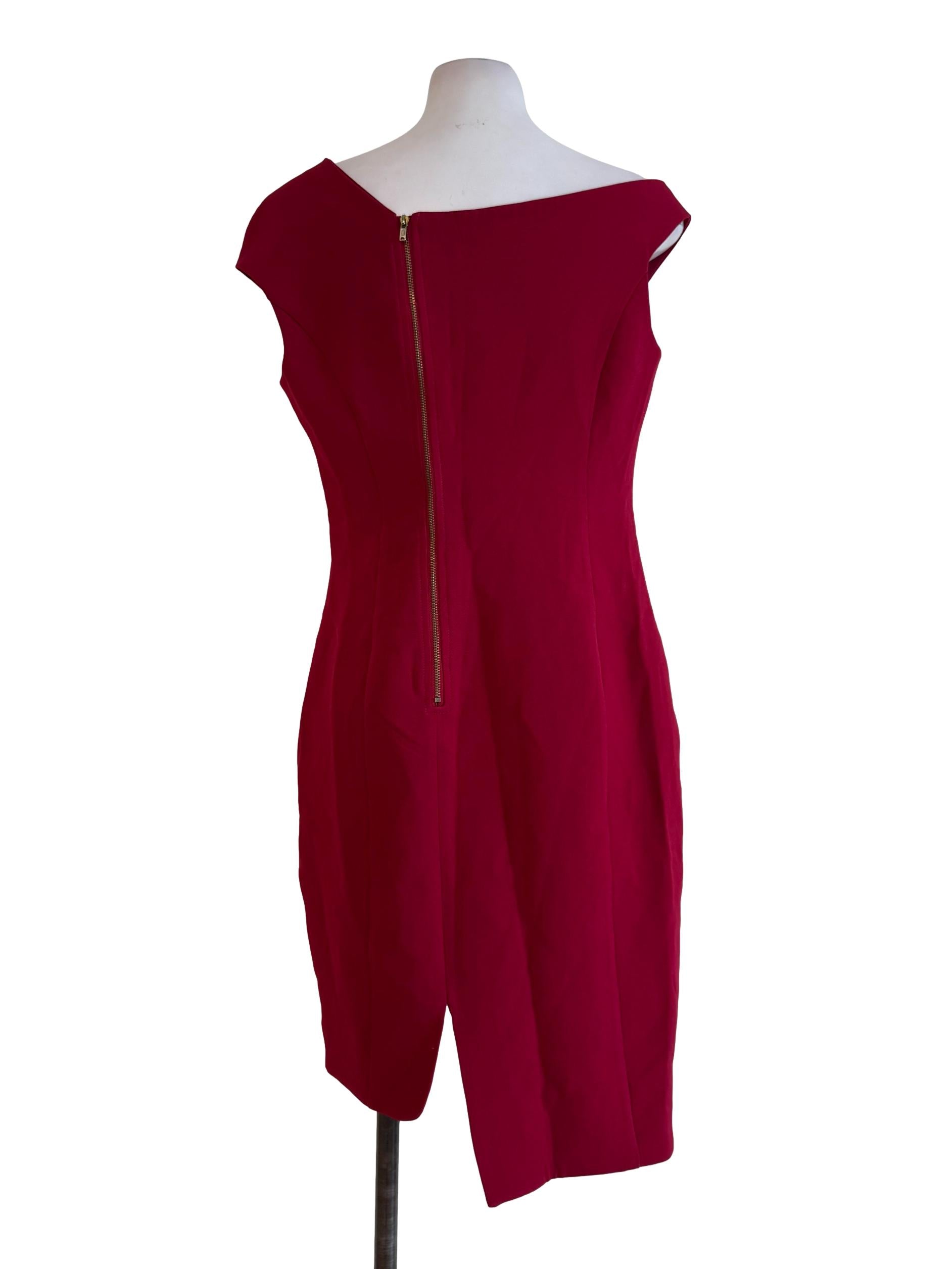 Deep Red Asymmetric Neck Dress