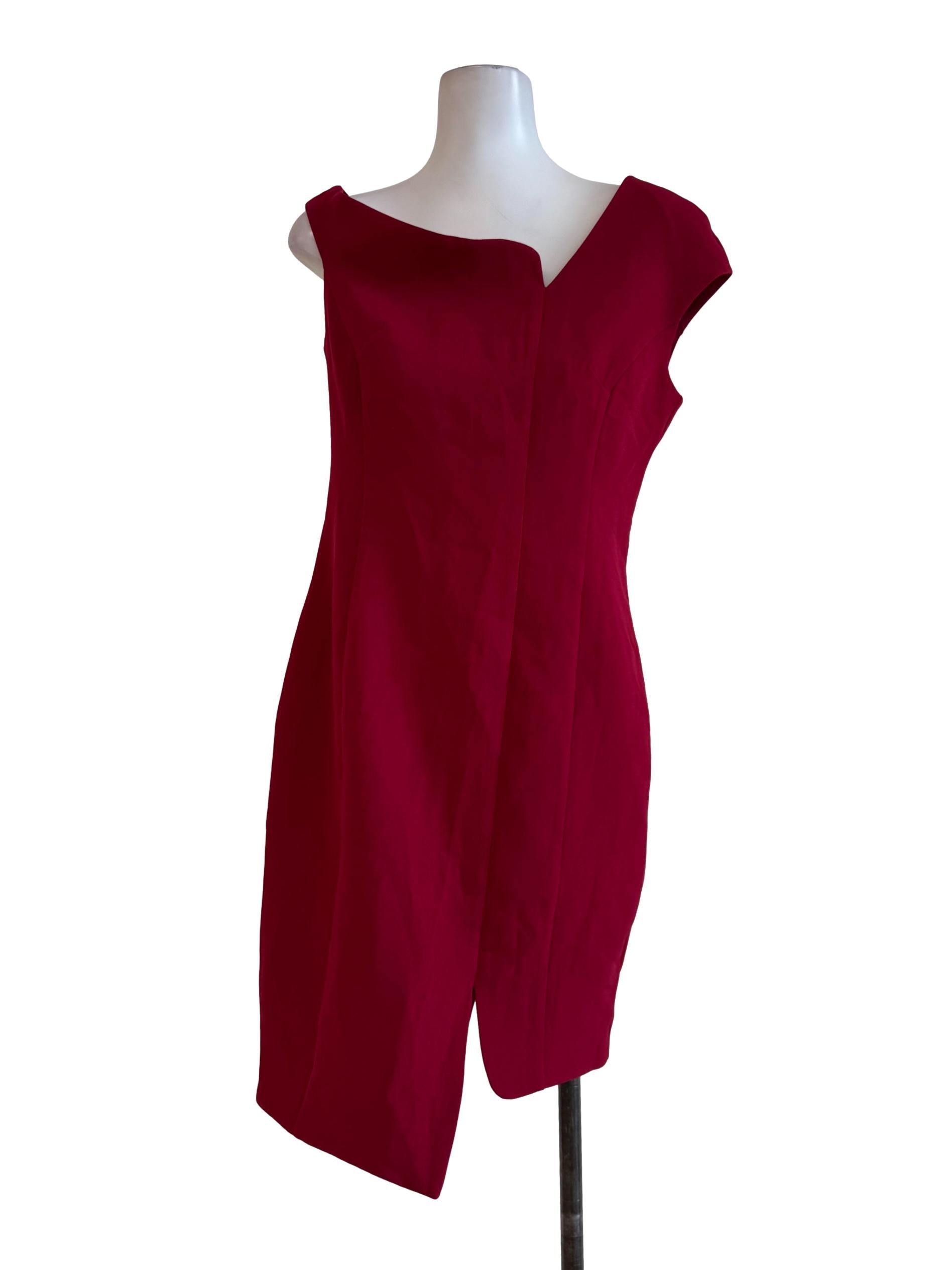 Deep Red Asymmetric Neck Dress