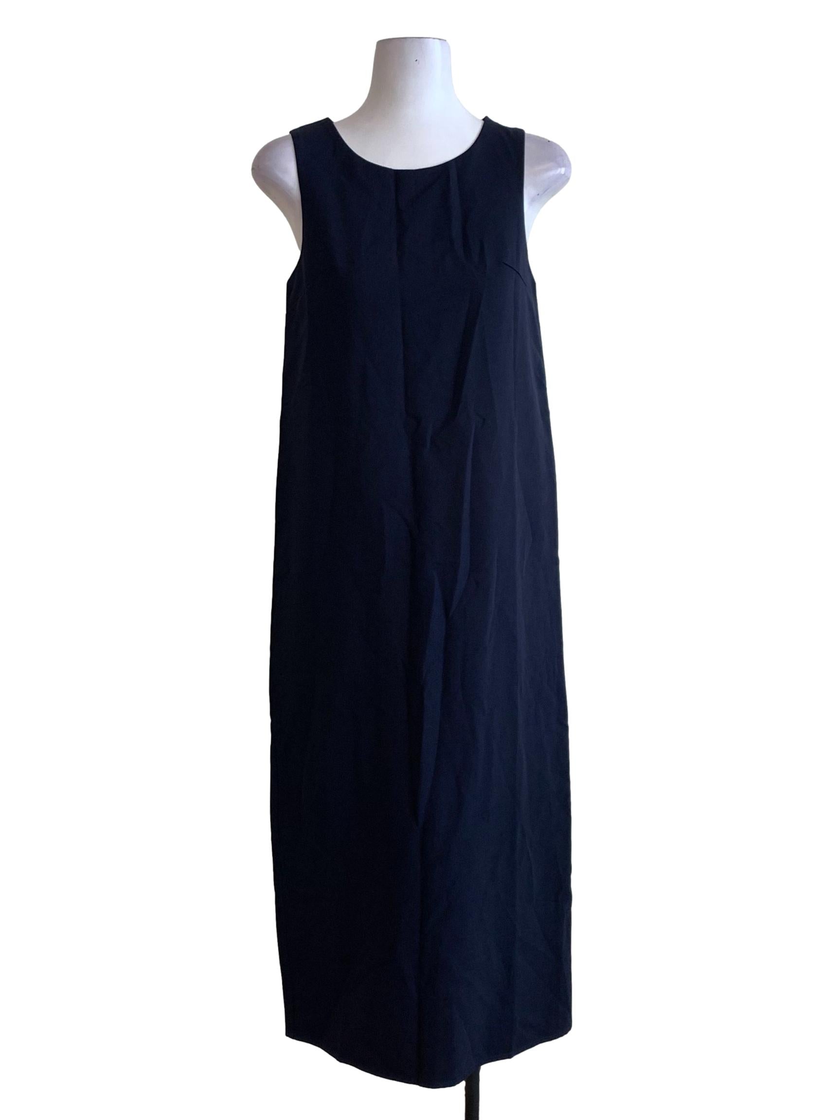 Navy Blue Round Neck Sleeveless Long Straight Dress