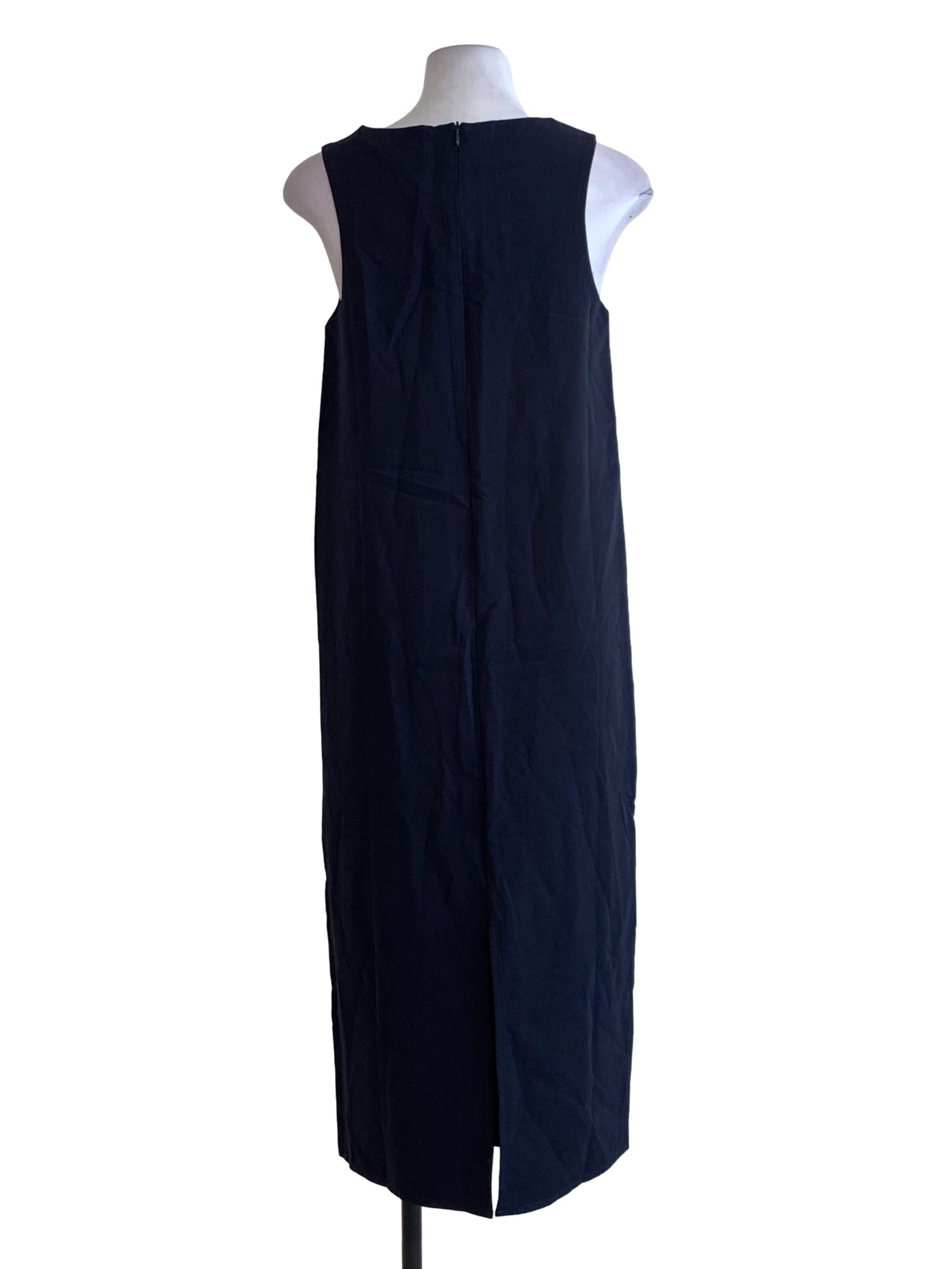 Navy Blue Round Neck Sleeveless Long Straight Dress