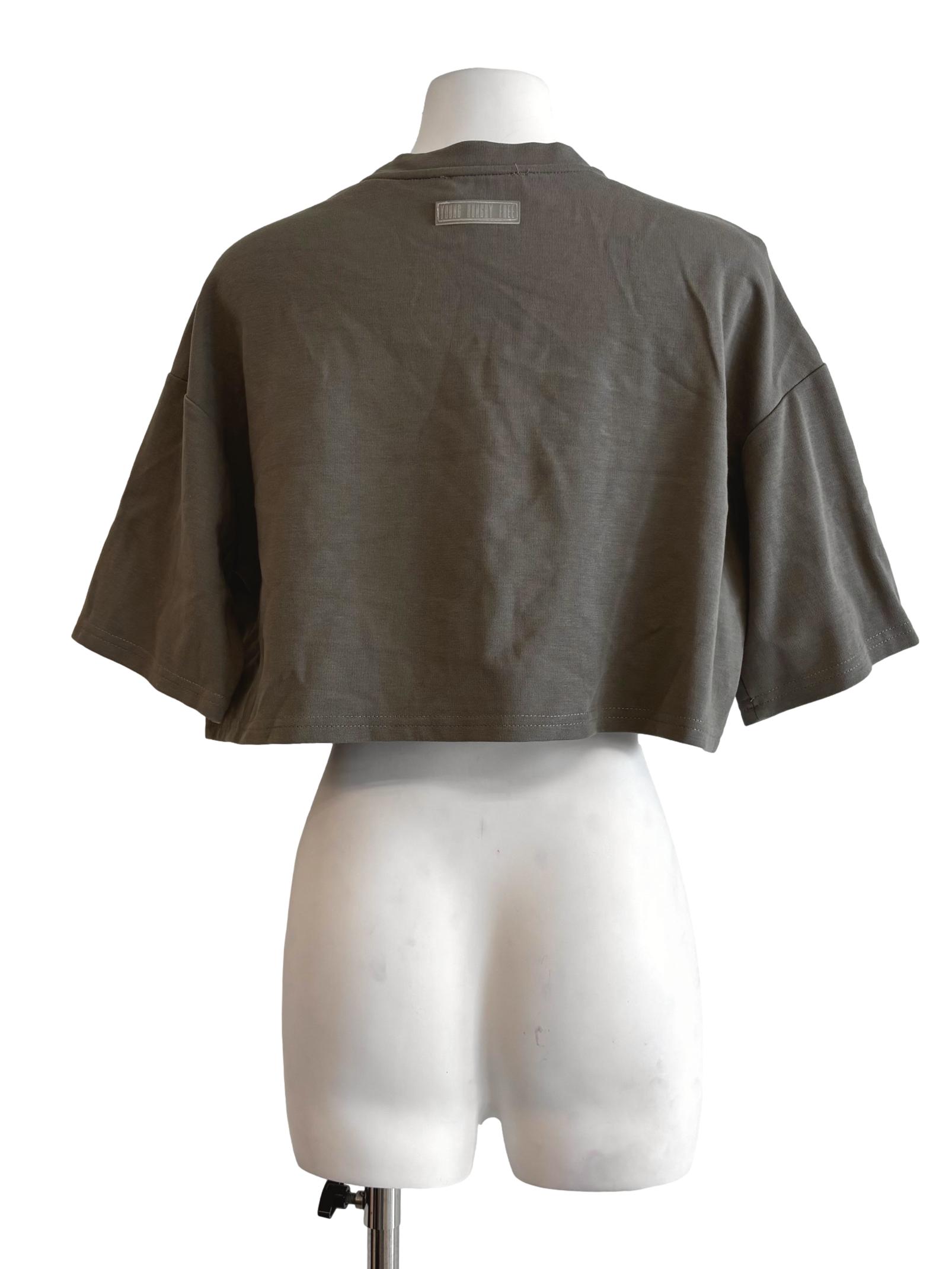 Moss Green Round Neck Cropped Tee YHF