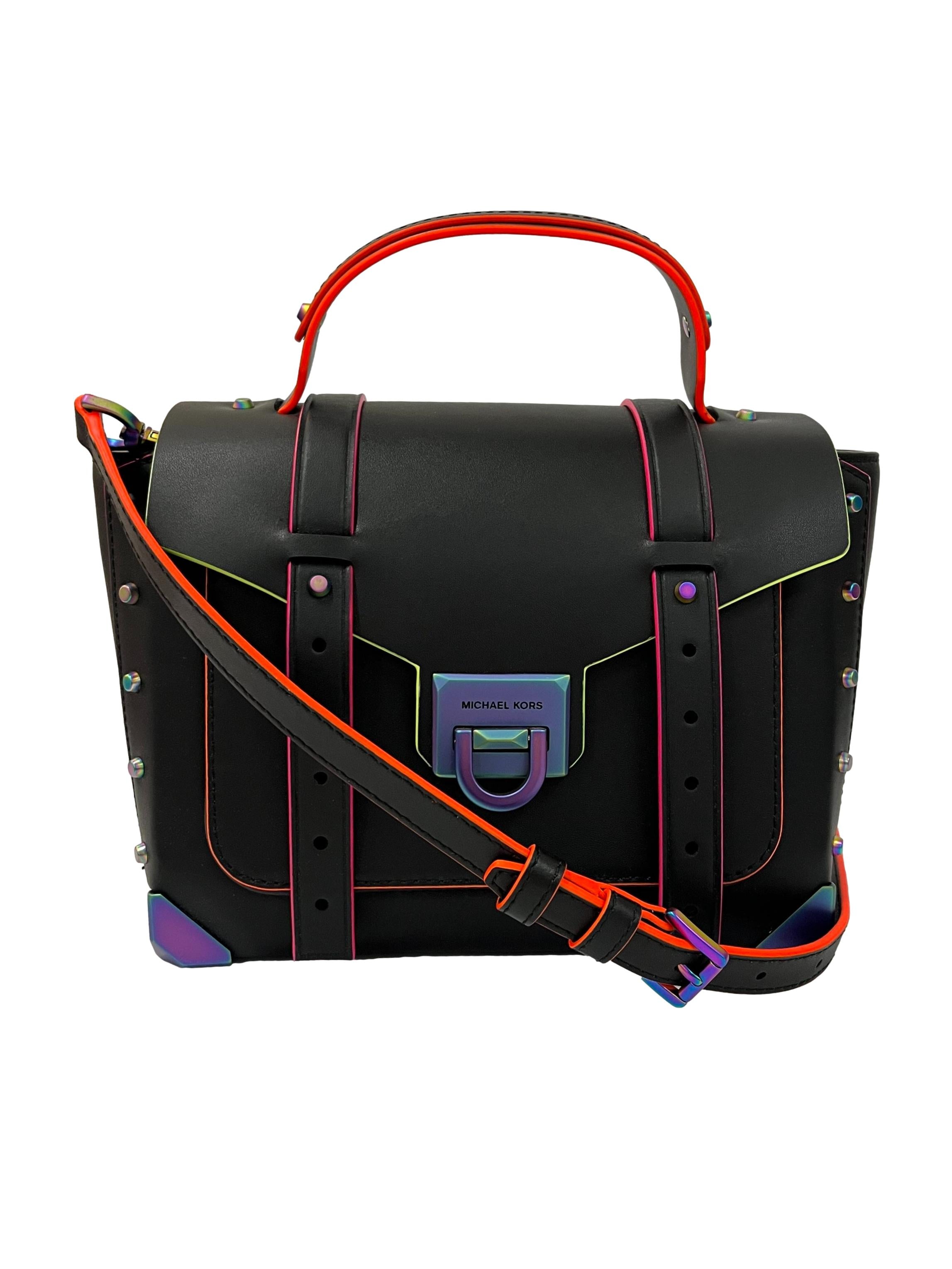 Black Manhattan Medium Rainbow Contrast Trim Satchel Bag CSN