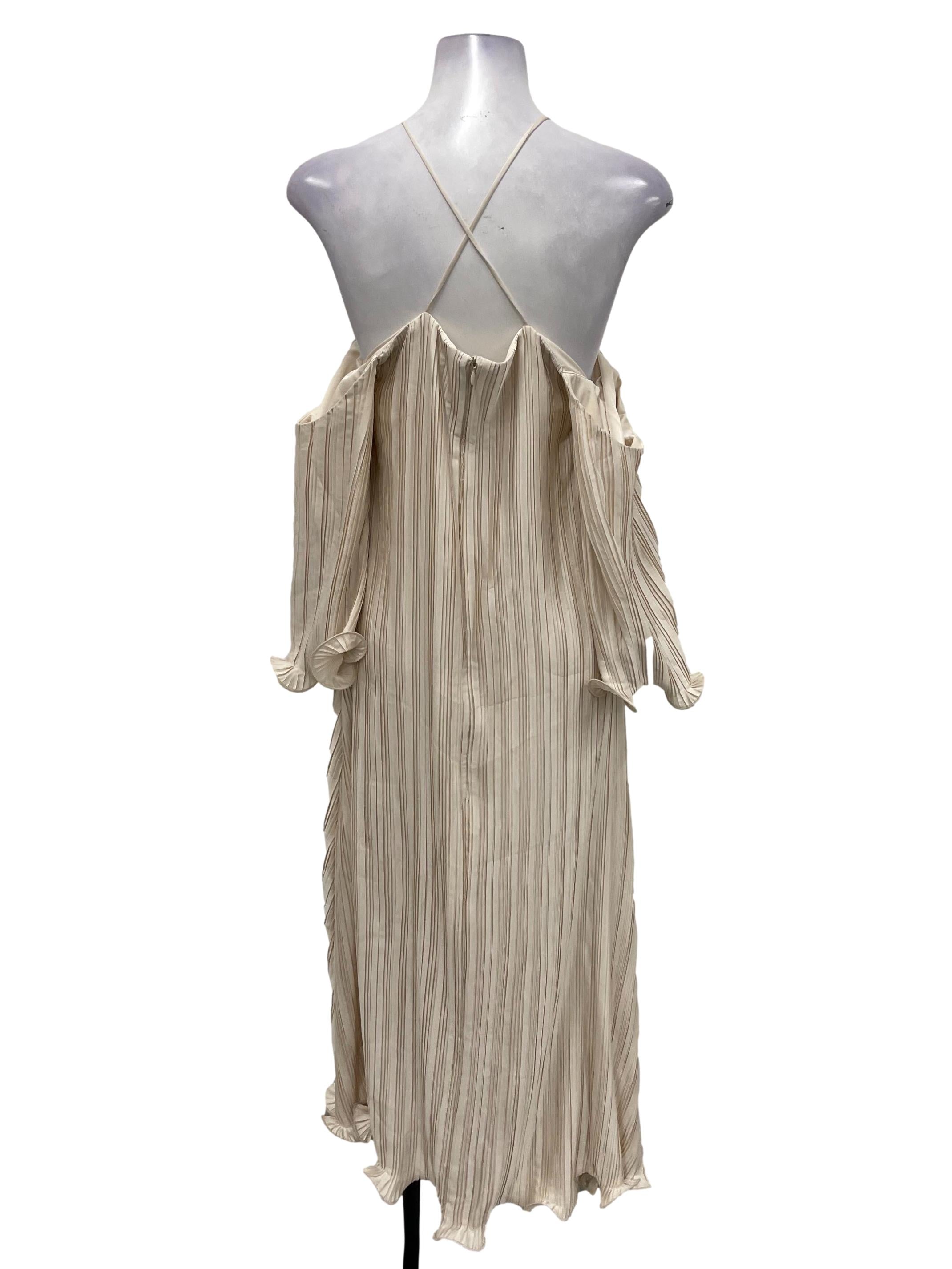 Claude Beige Satin Pleated Cami Maxi Dress