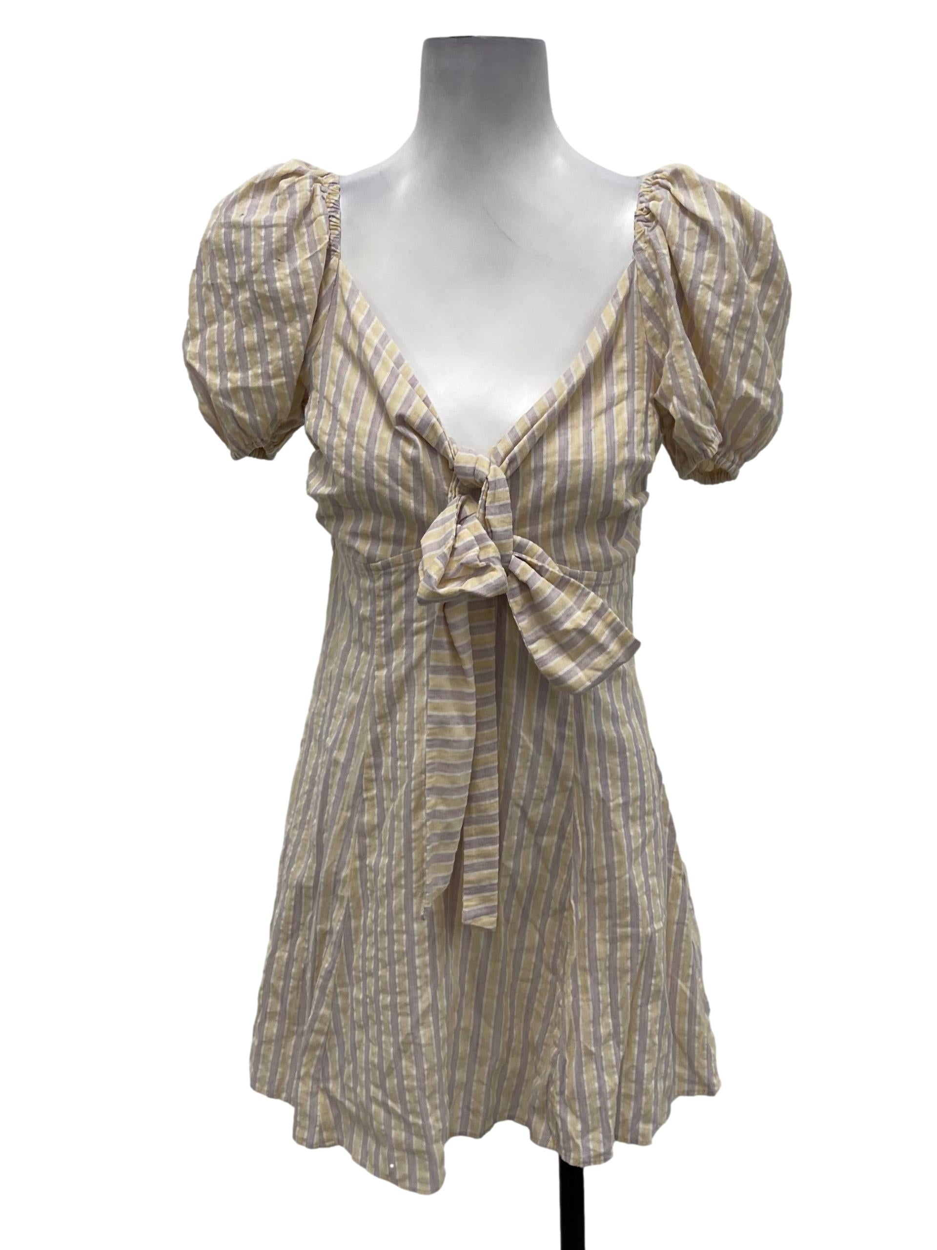 Pomelo Purple And Yellow Striped Tie Front Mini Dress