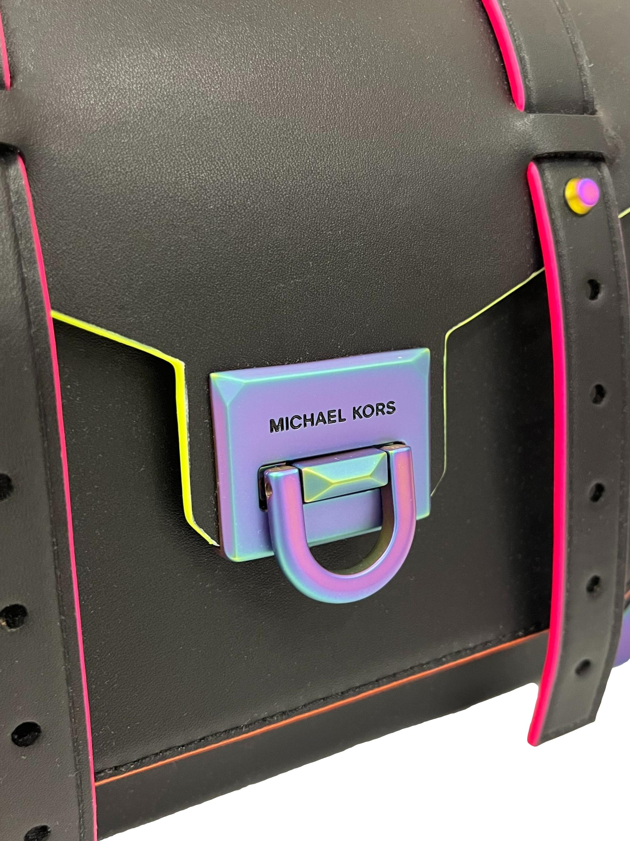 Black Manhattan Medium Rainbow Contrast Trim Satchel Bag CSN