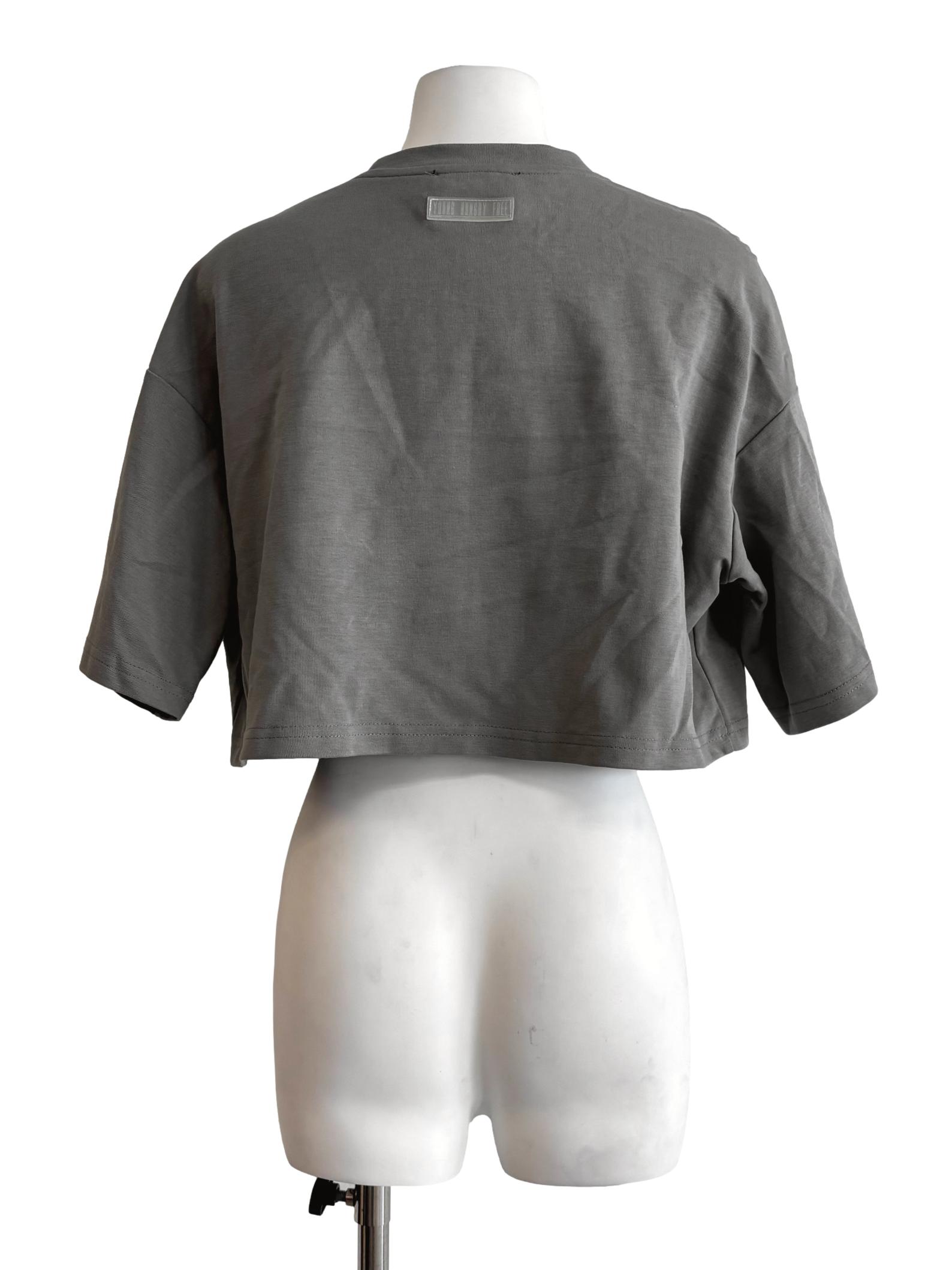 Cement Grey Round Neck Cropped Tee YHF