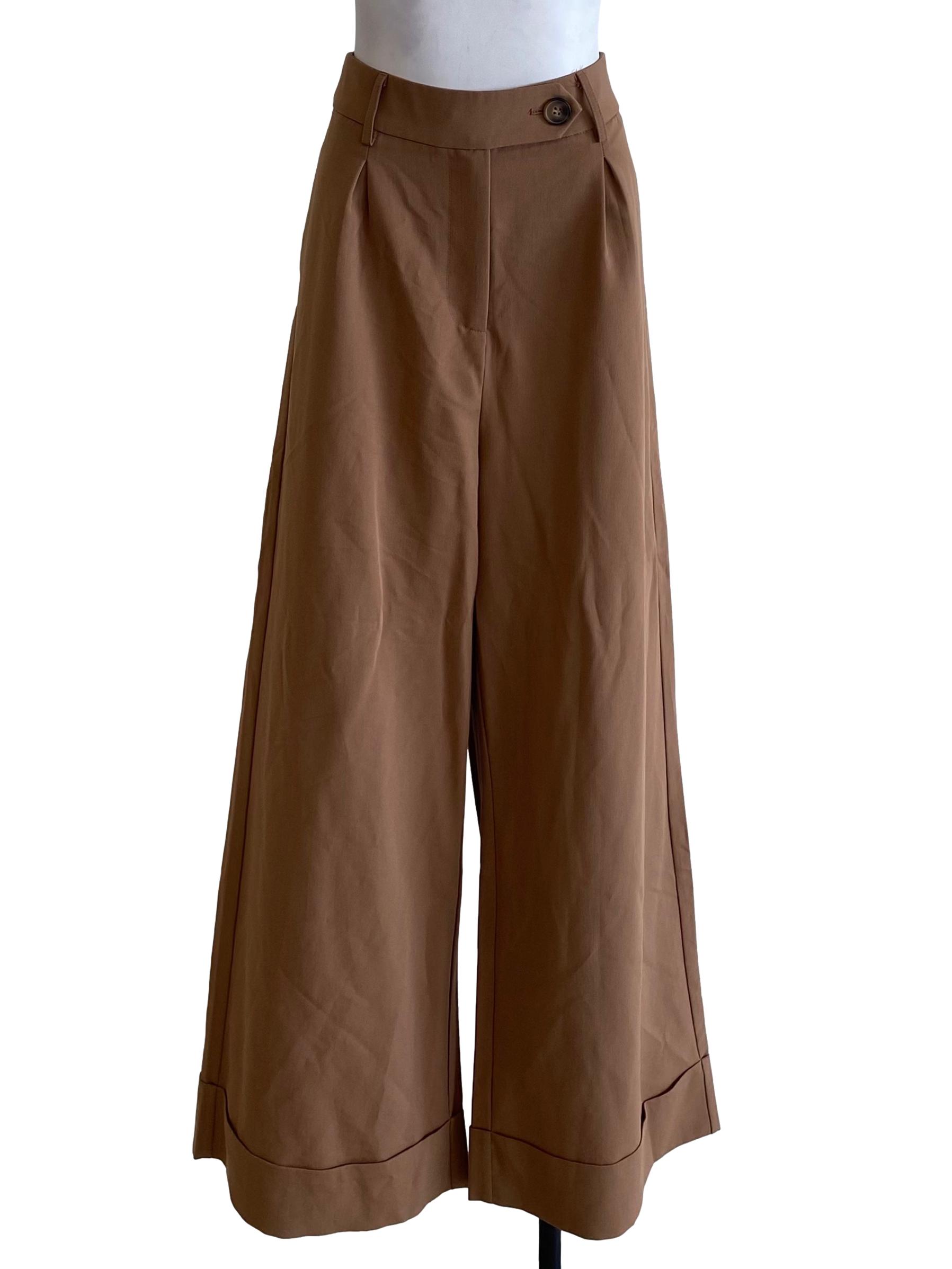 Flaxen Brown Classic Cut With Fold Bottom Pants