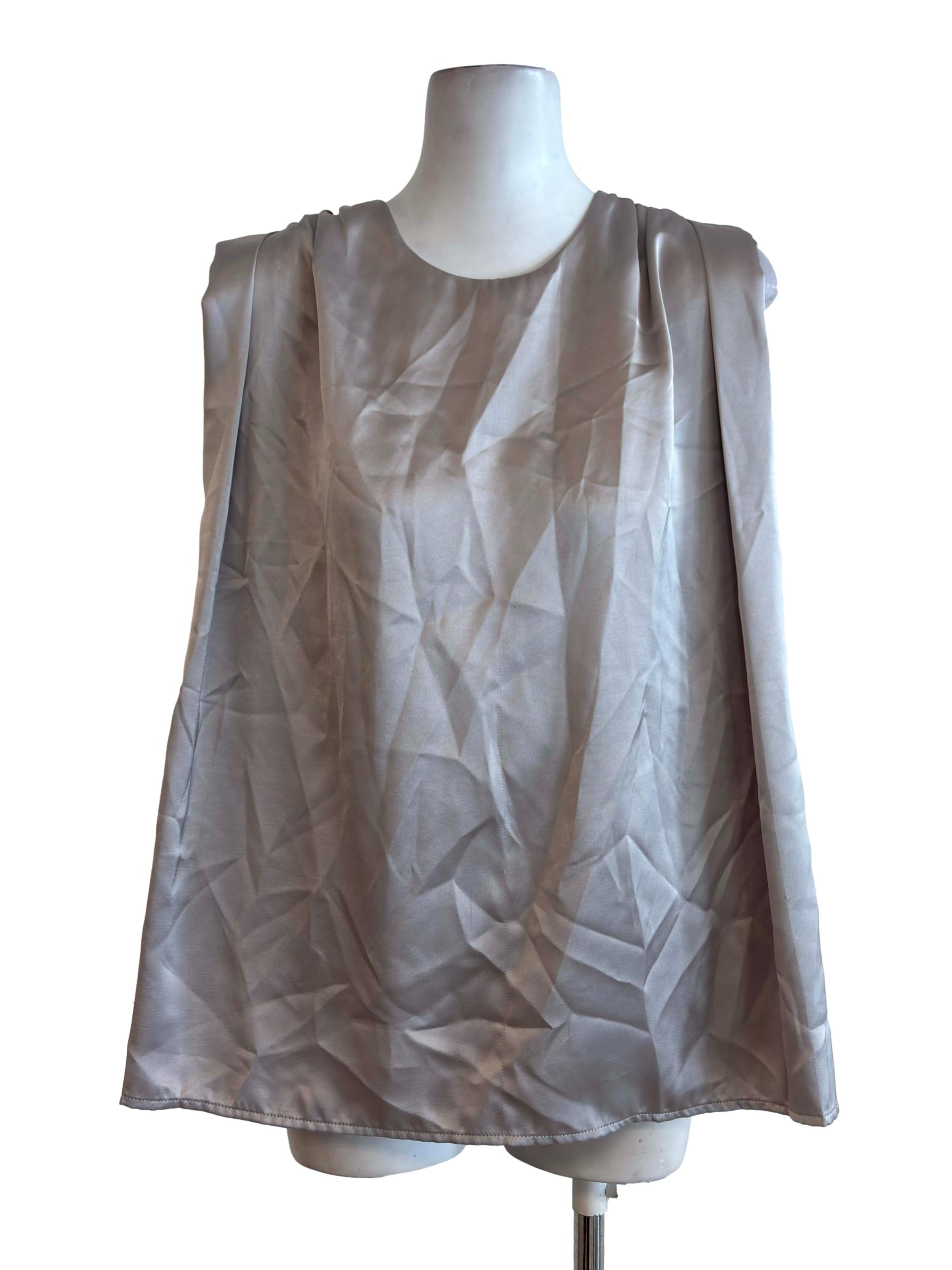 Silver Grey Satin Sleeveless Top