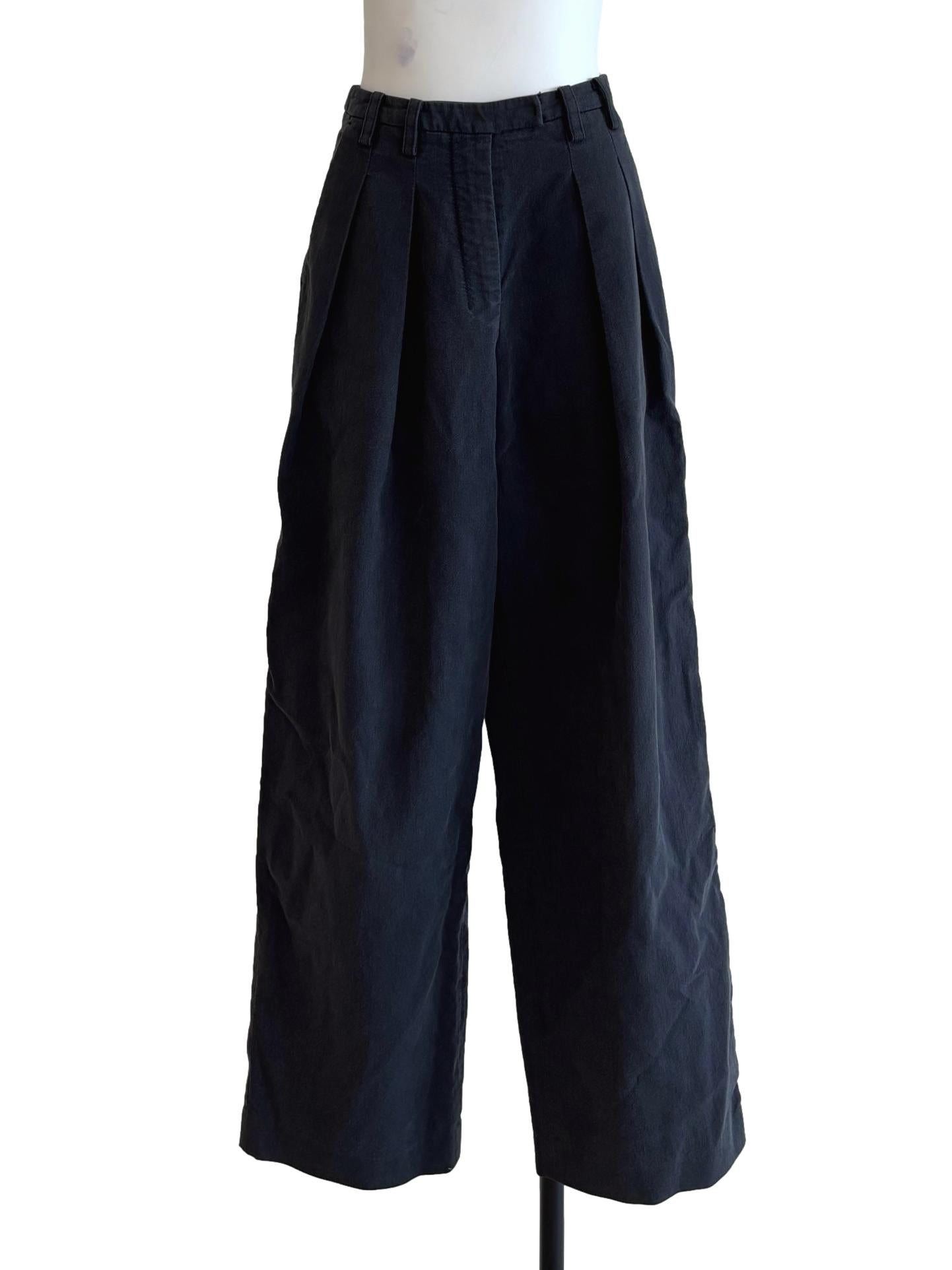 Washed Black Wide Pleated Pants