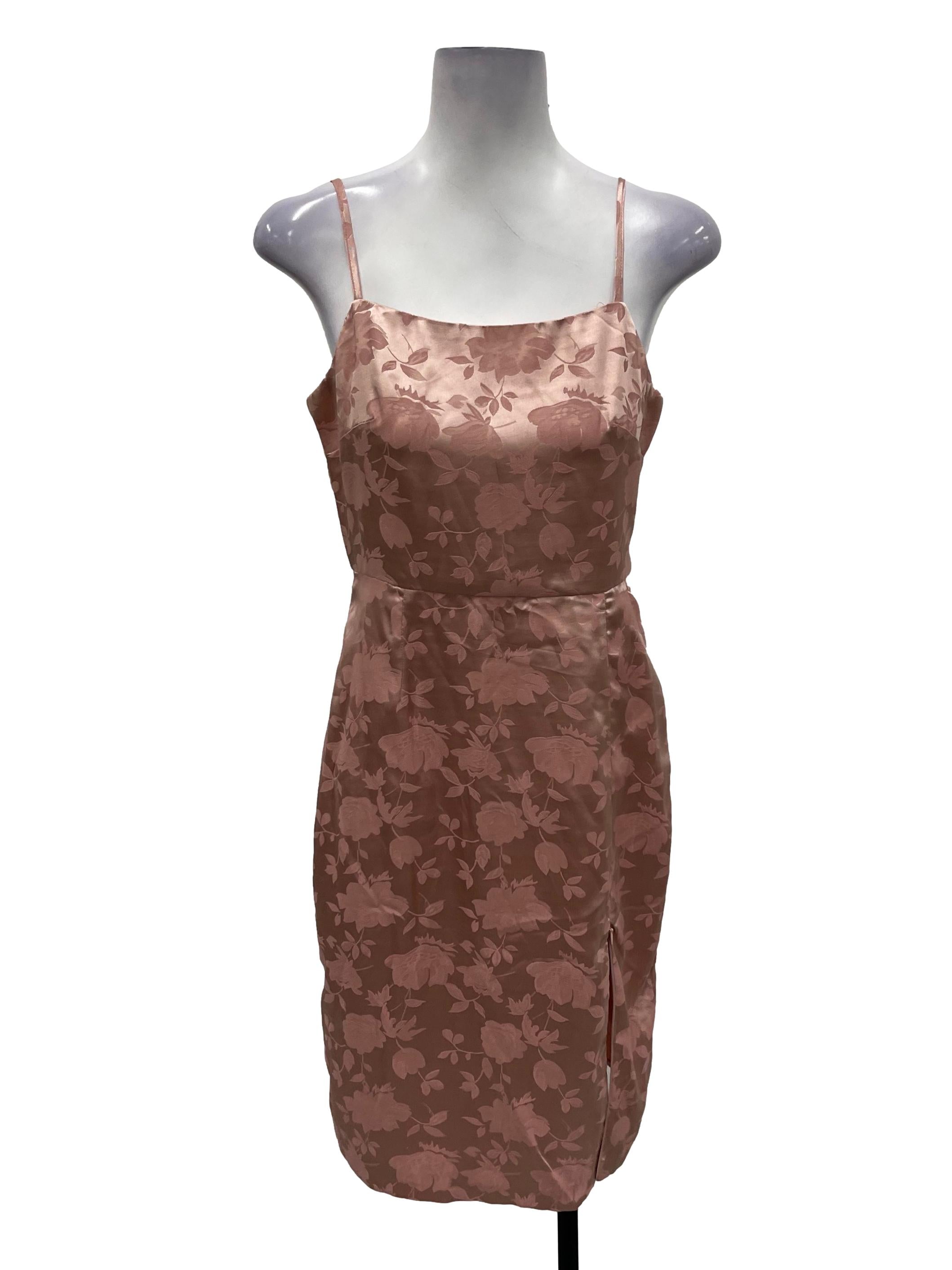 LBR Dusty Pink Floral Satin Across Neck Dress