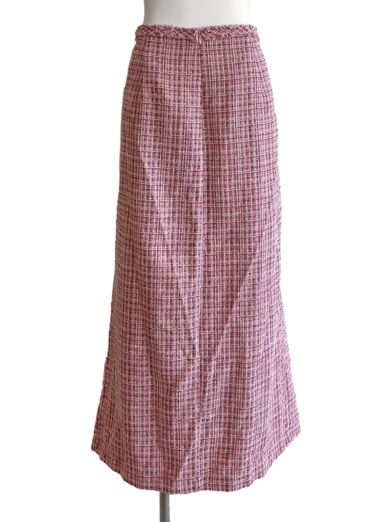 Cherry Red Buttoned Long Tweed Skirt