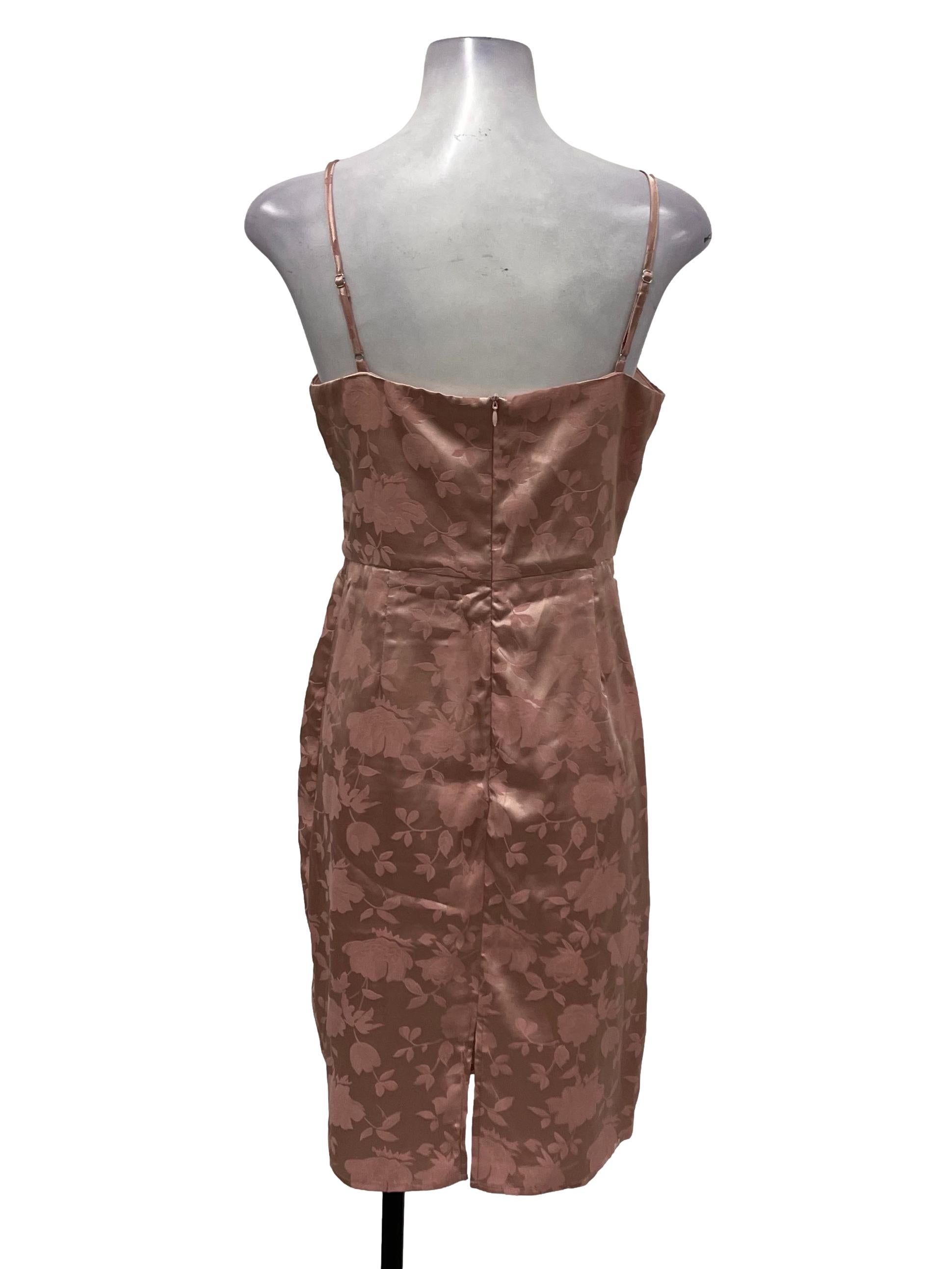 LBR Dusty Pink Floral Satin Across Neck Dress