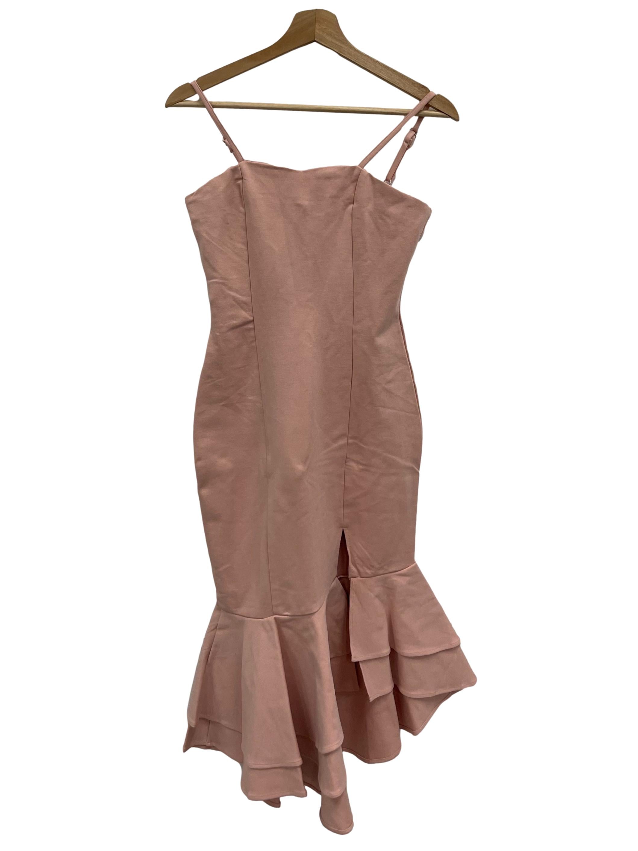 LBR Baby Pink Across Neck Cami Midi Peplum Dress