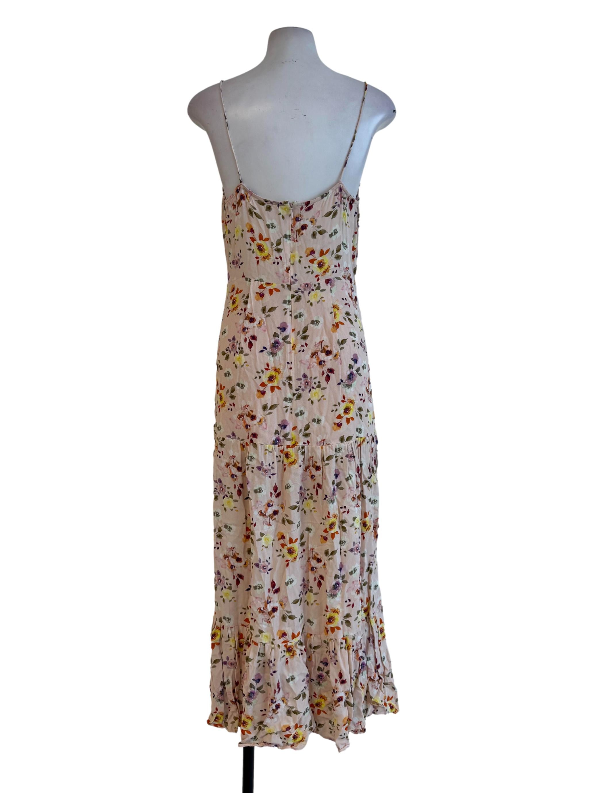 Soft Peach Floral V Neck Dress