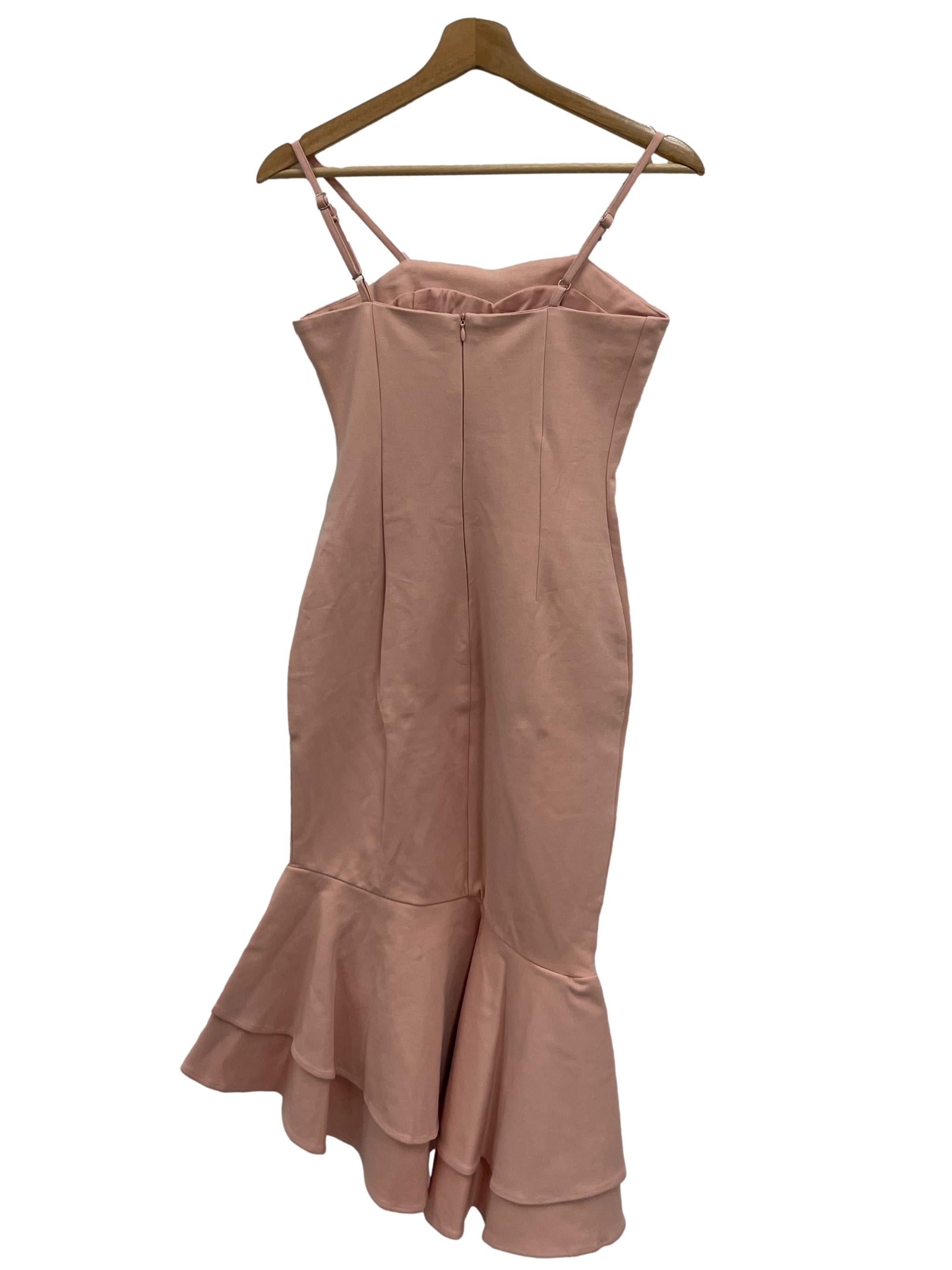 LBR Baby Pink Across Neck Cami Midi Peplum Dress