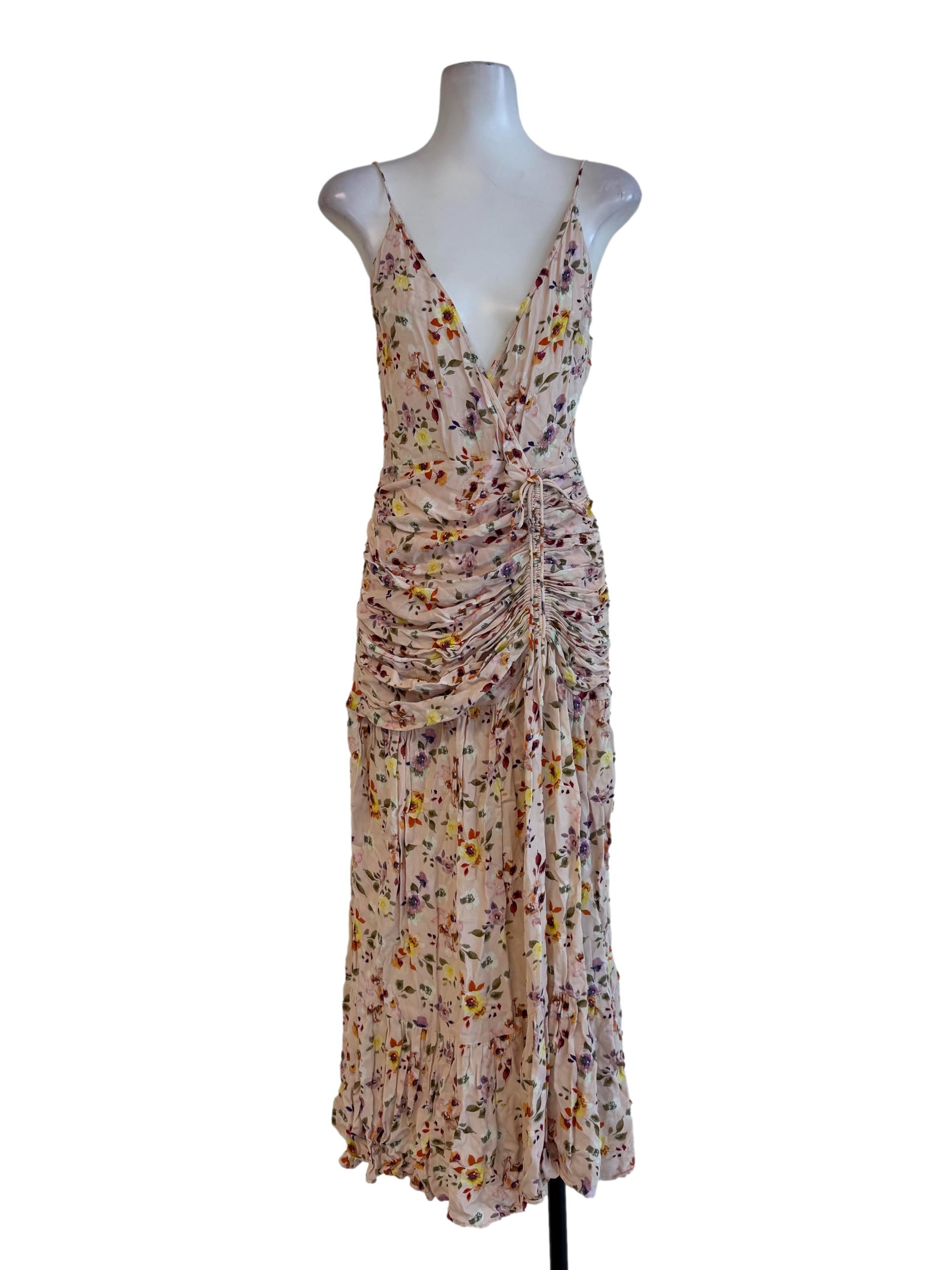 Soft Peach Floral V Neck Dress