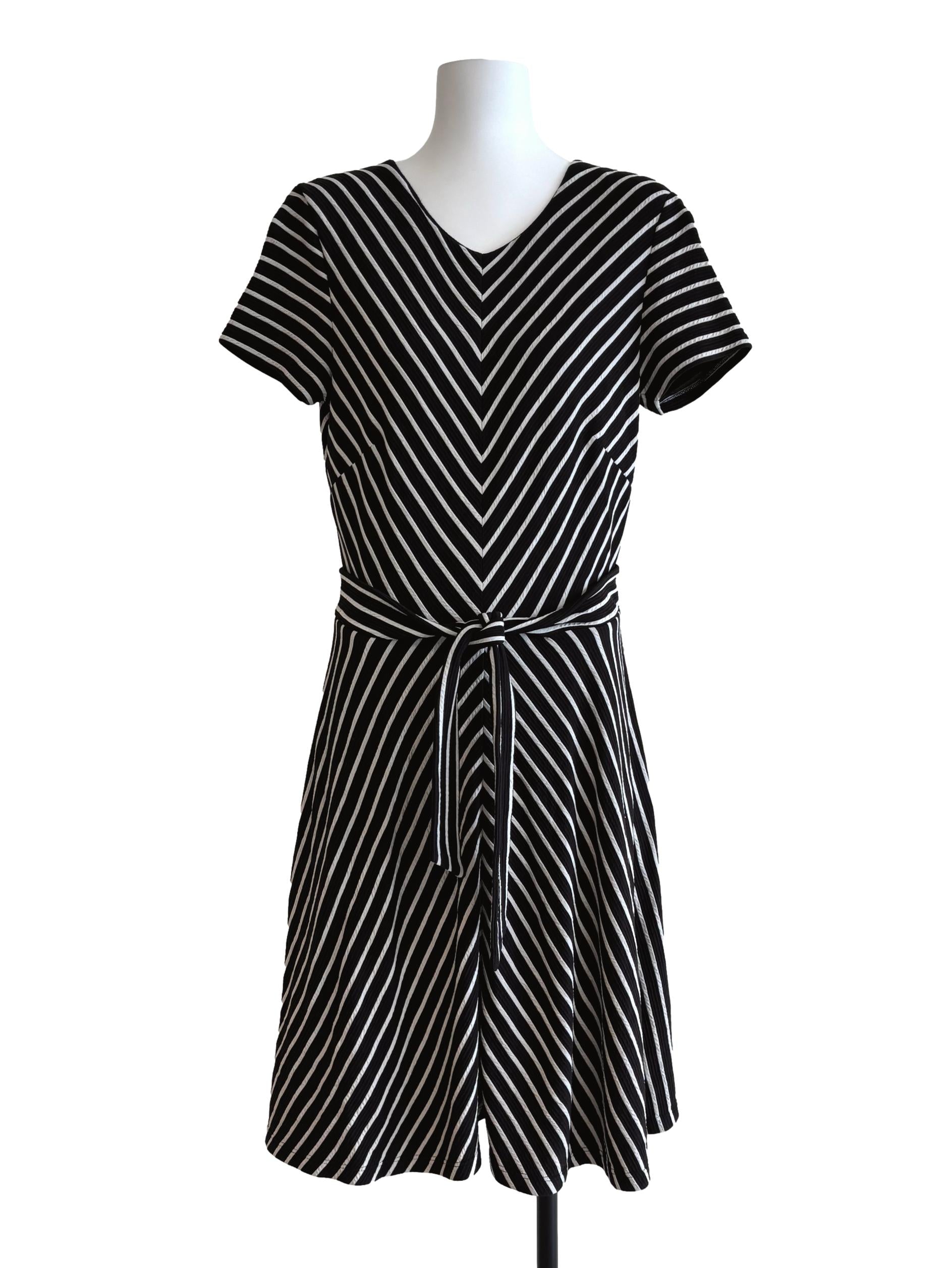 Raven Black Striped A-Line Dress