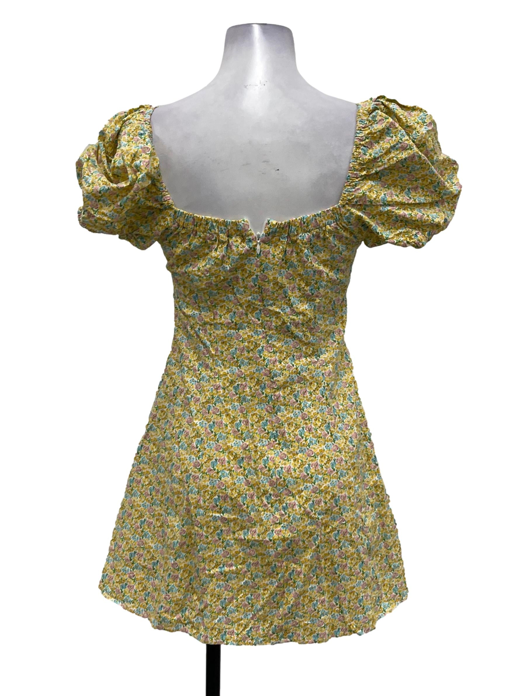 Pomelo Yellow Floral Tie Front Mini Dress