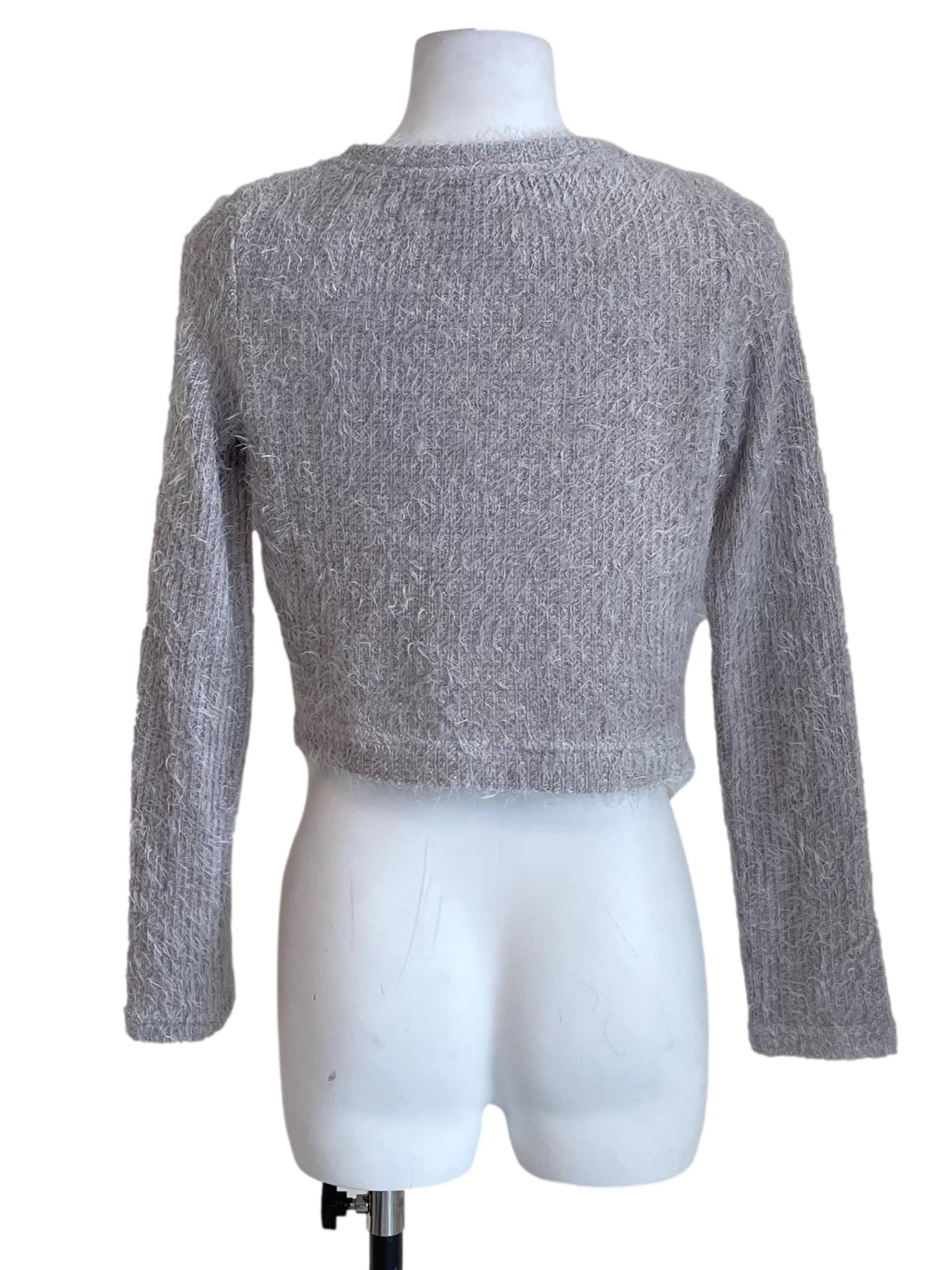Cool Grey Fuzzy Crop Cardigan