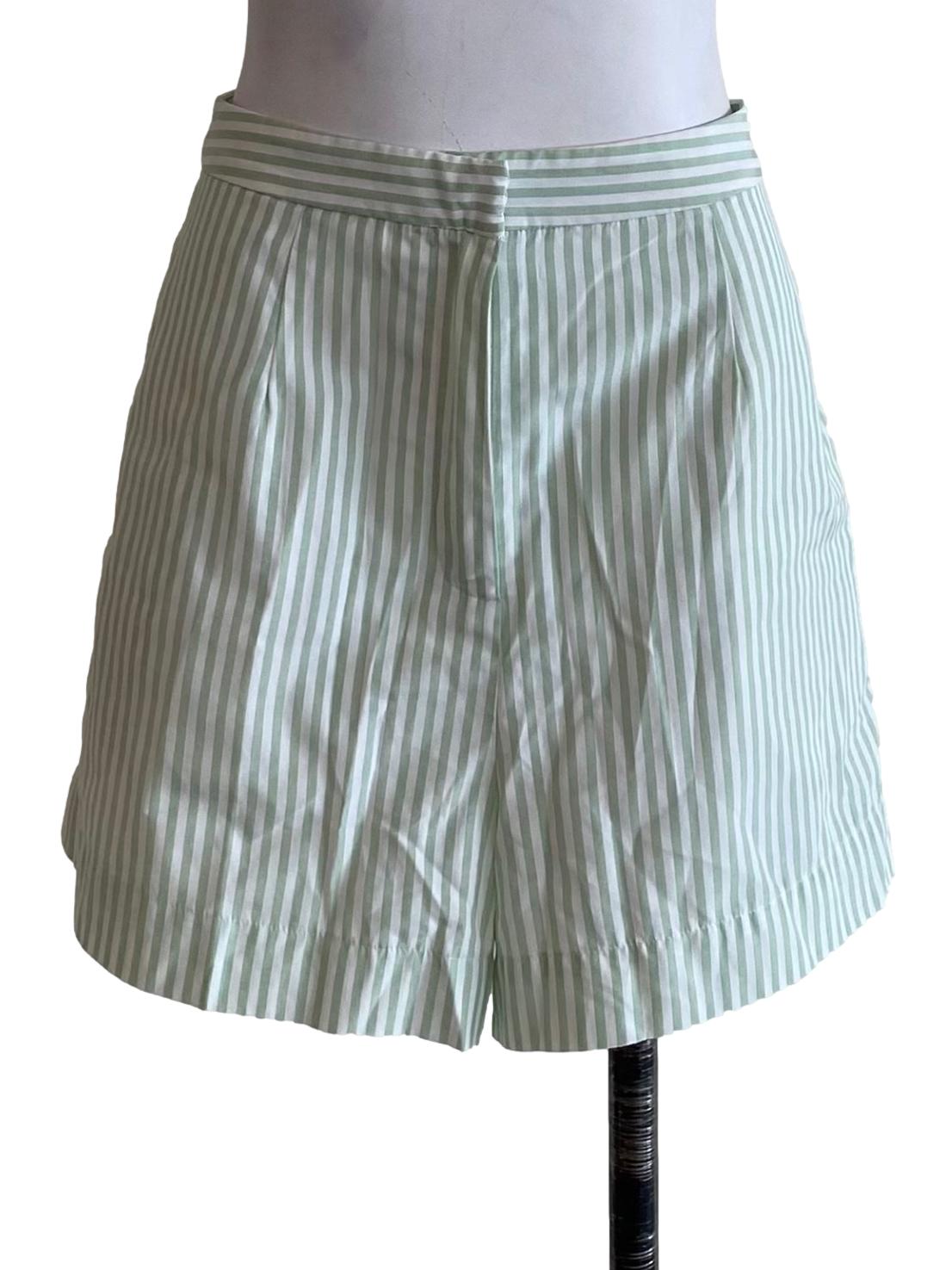 Pastel Light Green Stripes Shorts