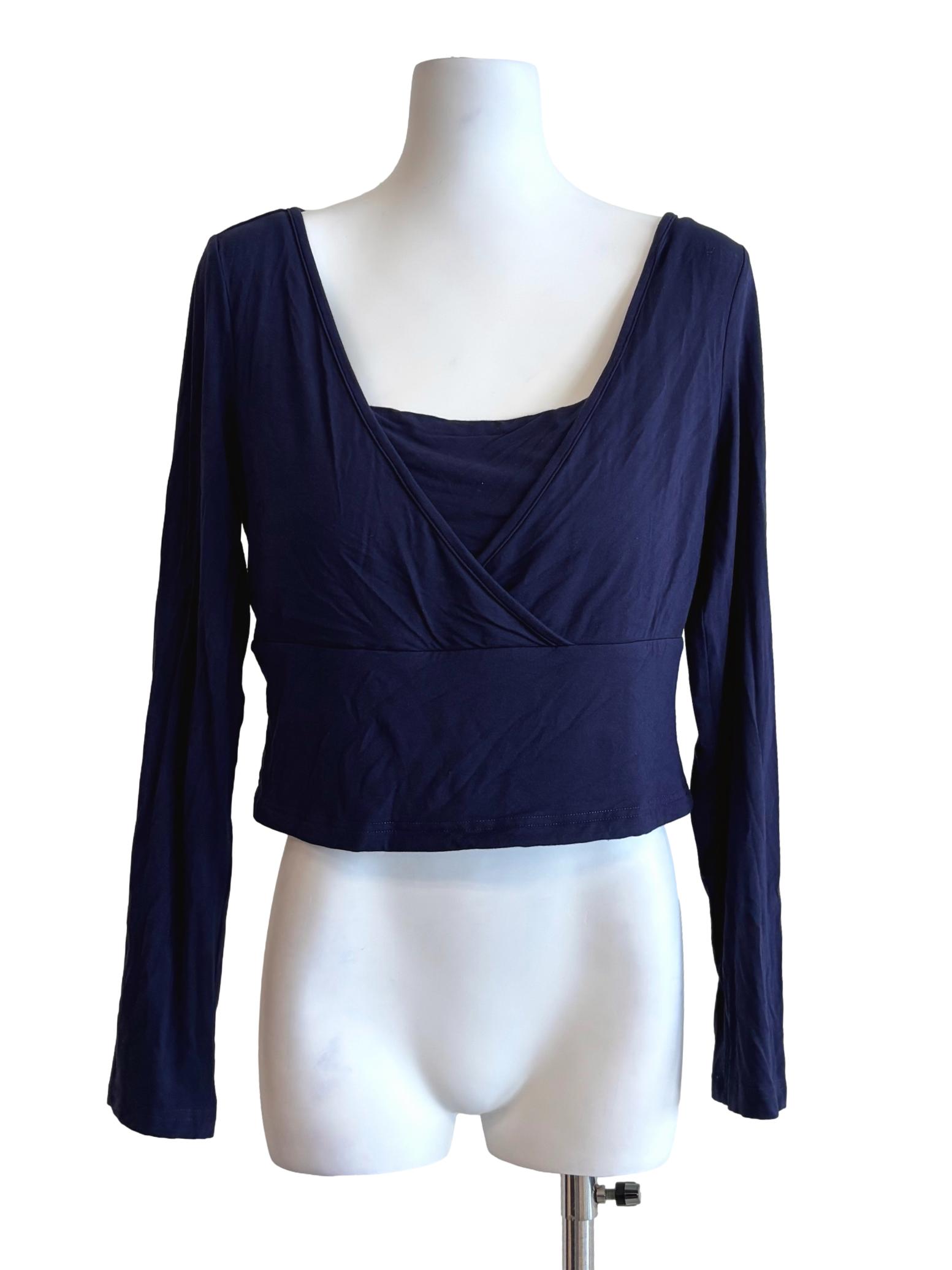 Navy Blue Layered Wide Neck Top