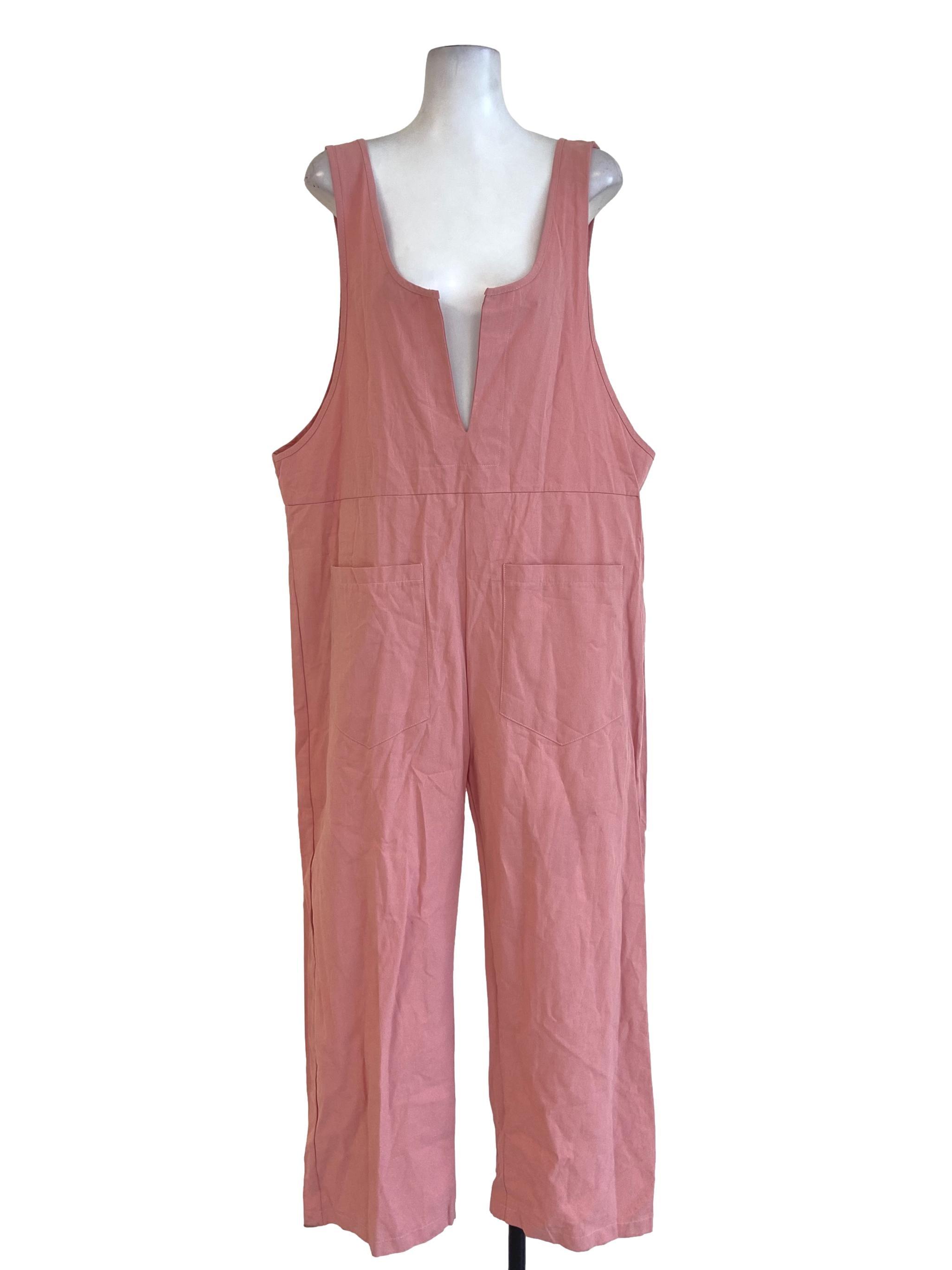 Peach Pink V Neck Long Jumpsuits
